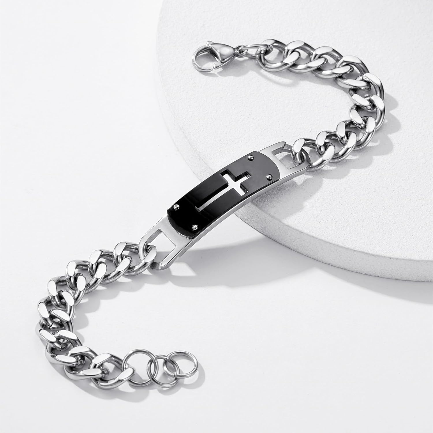 Jesus Cross Bracelet for Men Boys, Stainless Steel Cuban Cross Chain Link Bracelets Bible Verse Christian Cool Jewelry Graduation Trendy Valentine gifts for Kids Teen Boy - Image 6