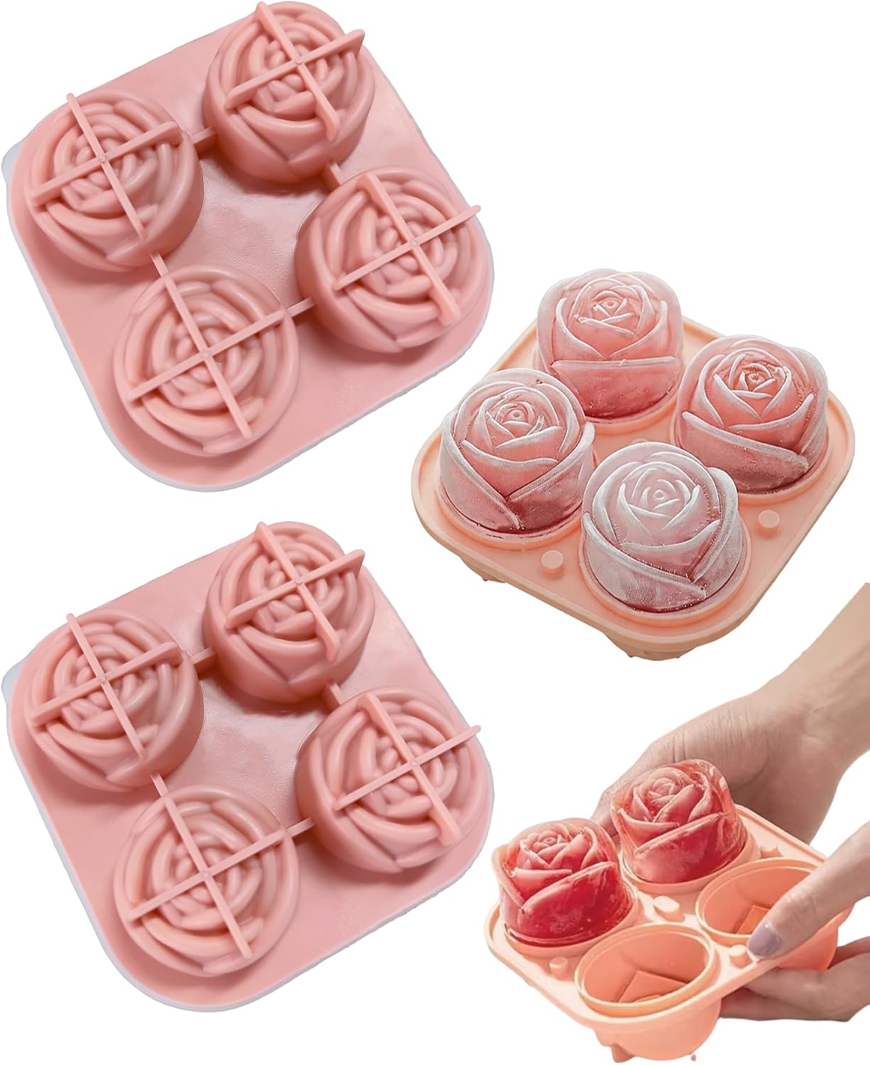 2 piezas molde de hielo silicona rosa 3D flor miniatura 1