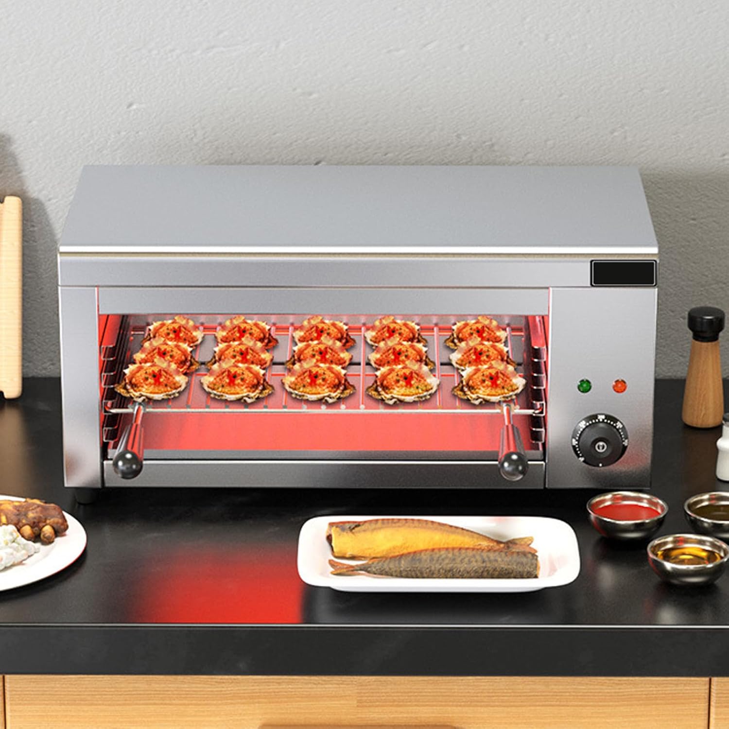 Electric Grill Outdoor, 2000W Steak Broiler, Electric Cheese Melter, 50-300℃ & 4 Height, for Grilled Chicken Wings, Grilled Fish, Grilled Steak, Grilled Oysters, and Grilled skewers