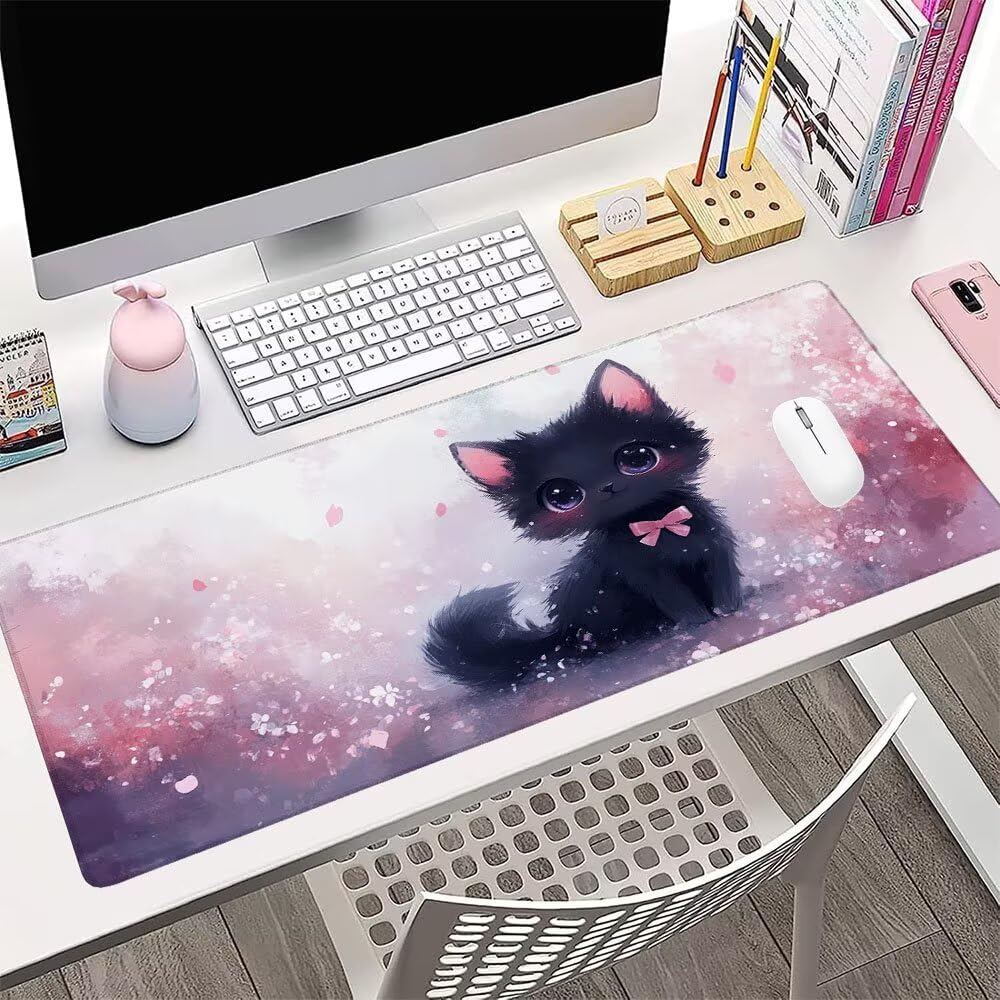 Tappetino Mouse Gaming xxl Accessori Scrivania Ufficio Rosa Gatto Grande Tappetino Mouse e Tastiera Sottomano da Scrivania, Gaming Accessori pc 1200x600x3mm Base Antiscivolo, per PC Laptop d-264