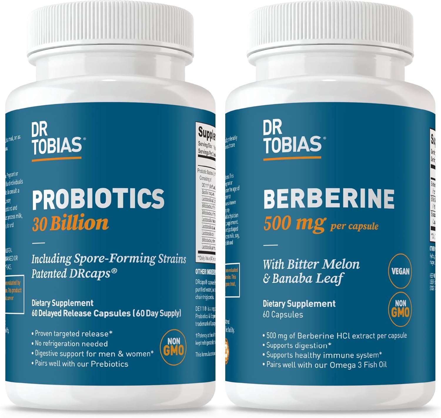 Dr. Tobias Probiotics 30 Billion CFU & Berberine 500 mg – Digestive & Metabolic Wellness Bundle