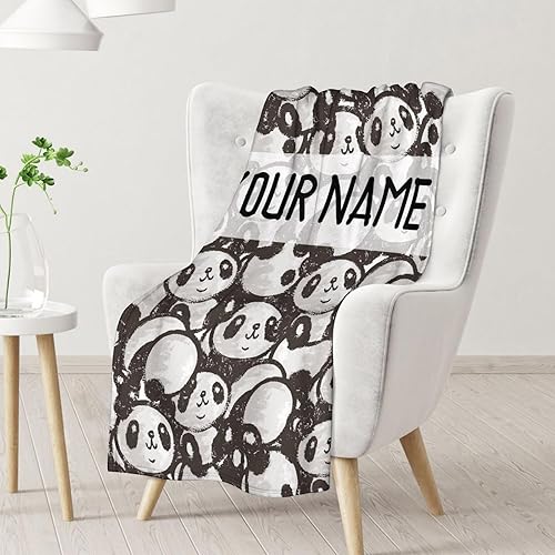 Miniatura 81 de Manta de panda personalizada con nombre, 30 x 40 pulgadas, bonita manta para niños, mantas de felpa suave colorida para sofá, oficina
