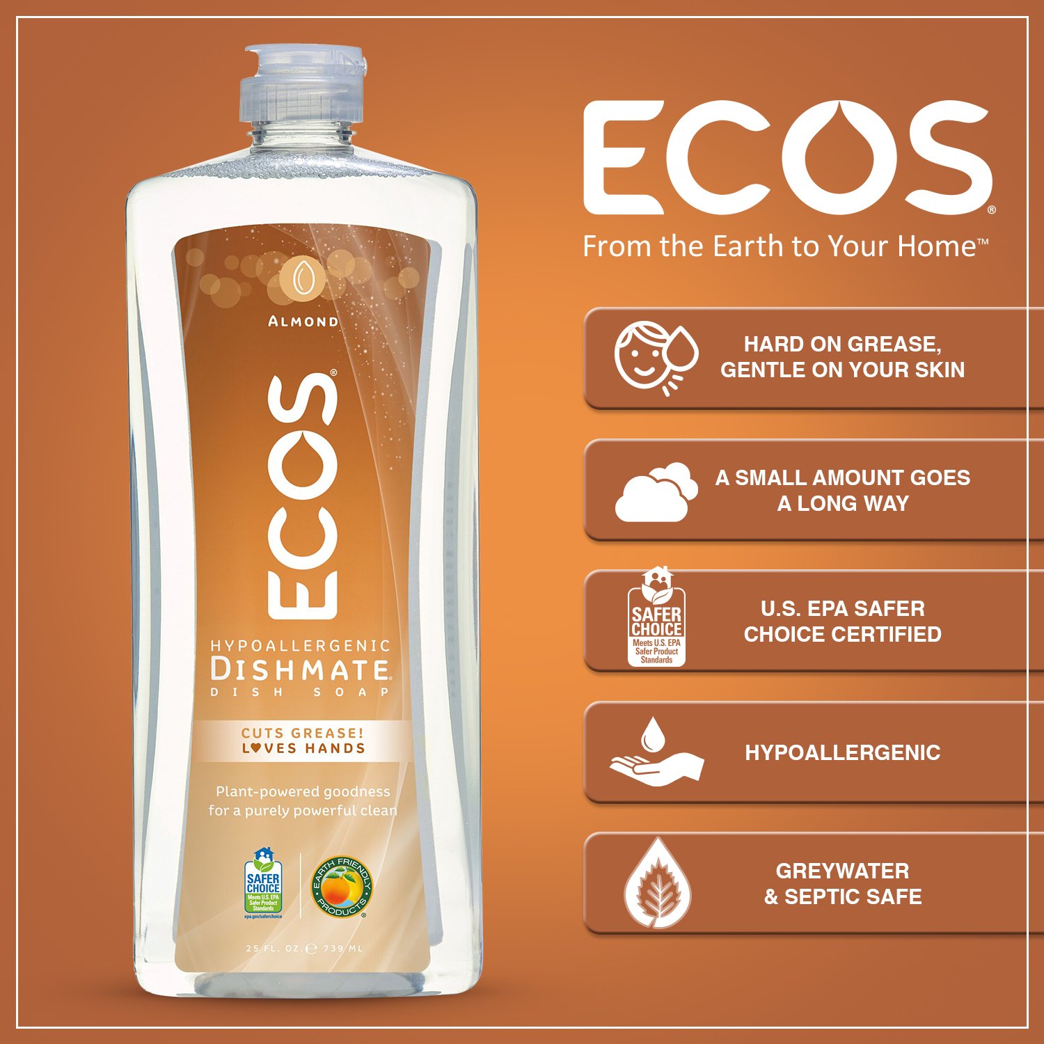 Earth Friendly Lavavajilla Manual Almendra - 3 Recipientes de 250 ml - Total: 2250 ml