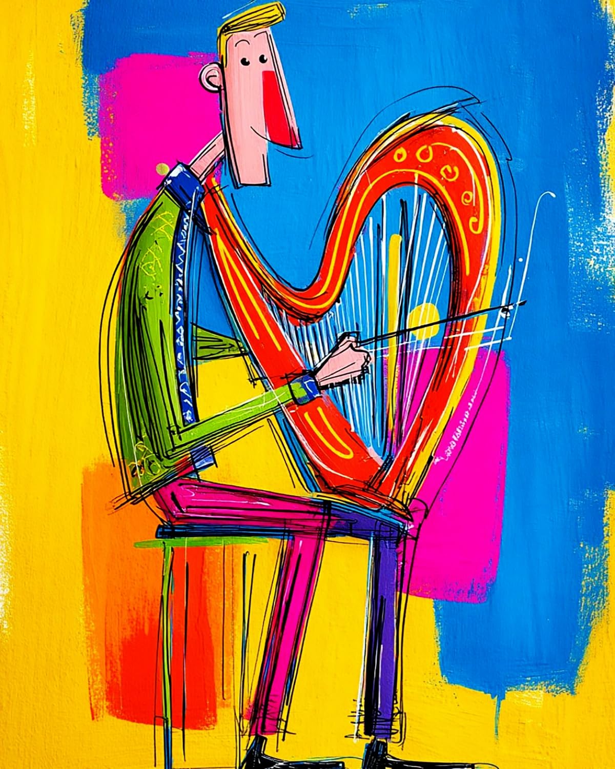Liubaishi Multicolour Paint By Numbers Kit For Adults, Rainbow Harpist, 40X50 Cm Acrylic Canvas With 3 Brushes