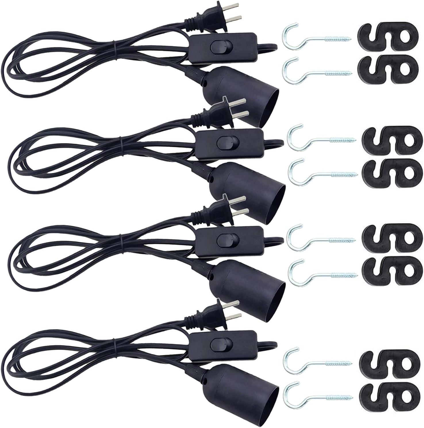 4 pcs E26 E27 LED Pendant Light Sockets 1.8m / 5.9FT Extension Cord with On/Off Switch and US AC Power Plug Lamp Holder Bulb Socket for Pendant Lighting Bulb Lamp (5.9ft 4pcs)