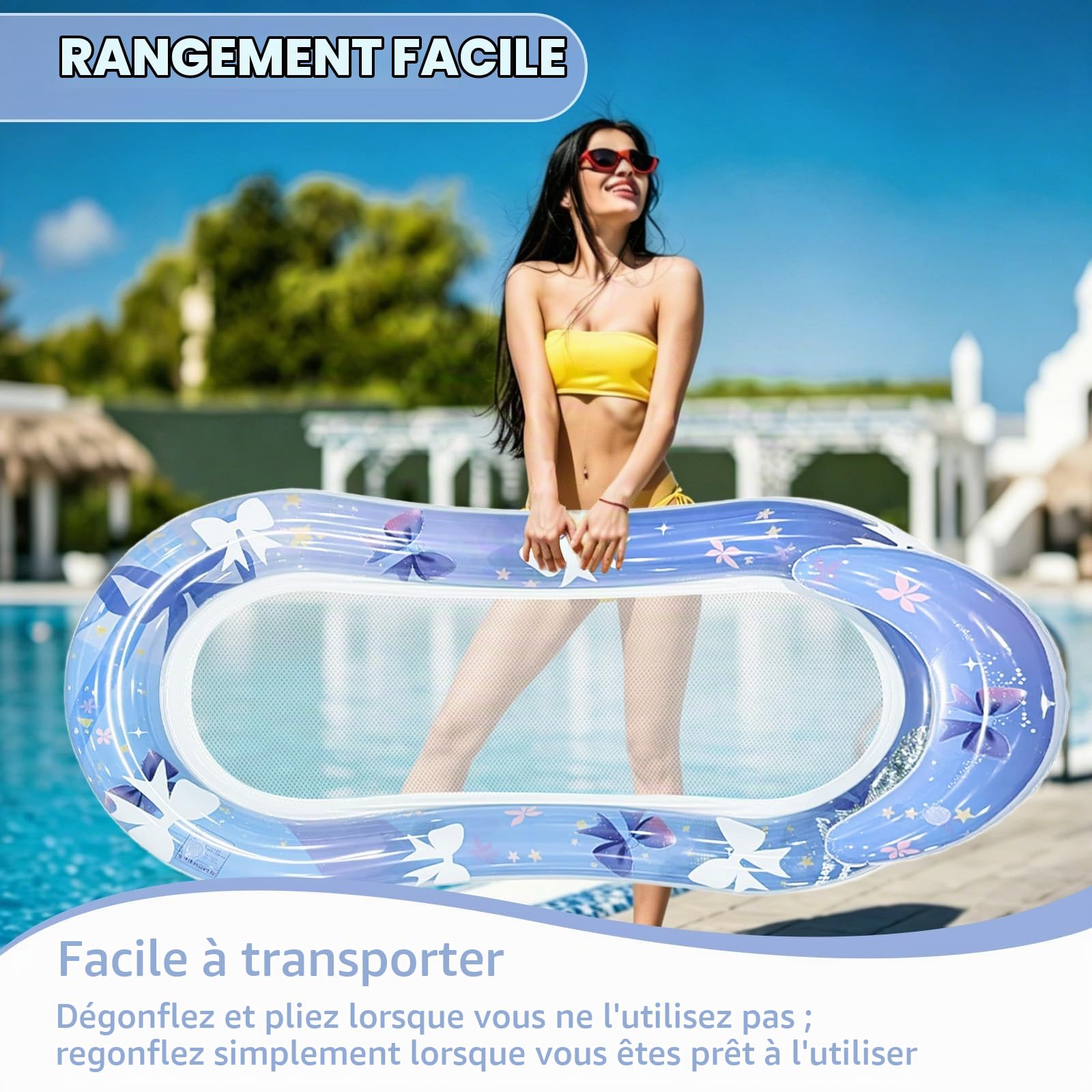 Matelas Piscine Gonflable avec Filet, FainFun Fauteuil Gonflable Piscine, LéGer et Portable, BouéE Adulte avec Appui-TêTe, IdéAl pour L'éTé, la Piscine et Les FêTes (Nœud Bleu Matelas Piscine Gonflable avec Filet, FainFun Fauteuil Gonflable Piscine, LéGer et Portable, BouéE Adulte avec Appui-TêTe, IdéAl pour L'éTé, la Piscine et Les FêTes (Nœud Bleu