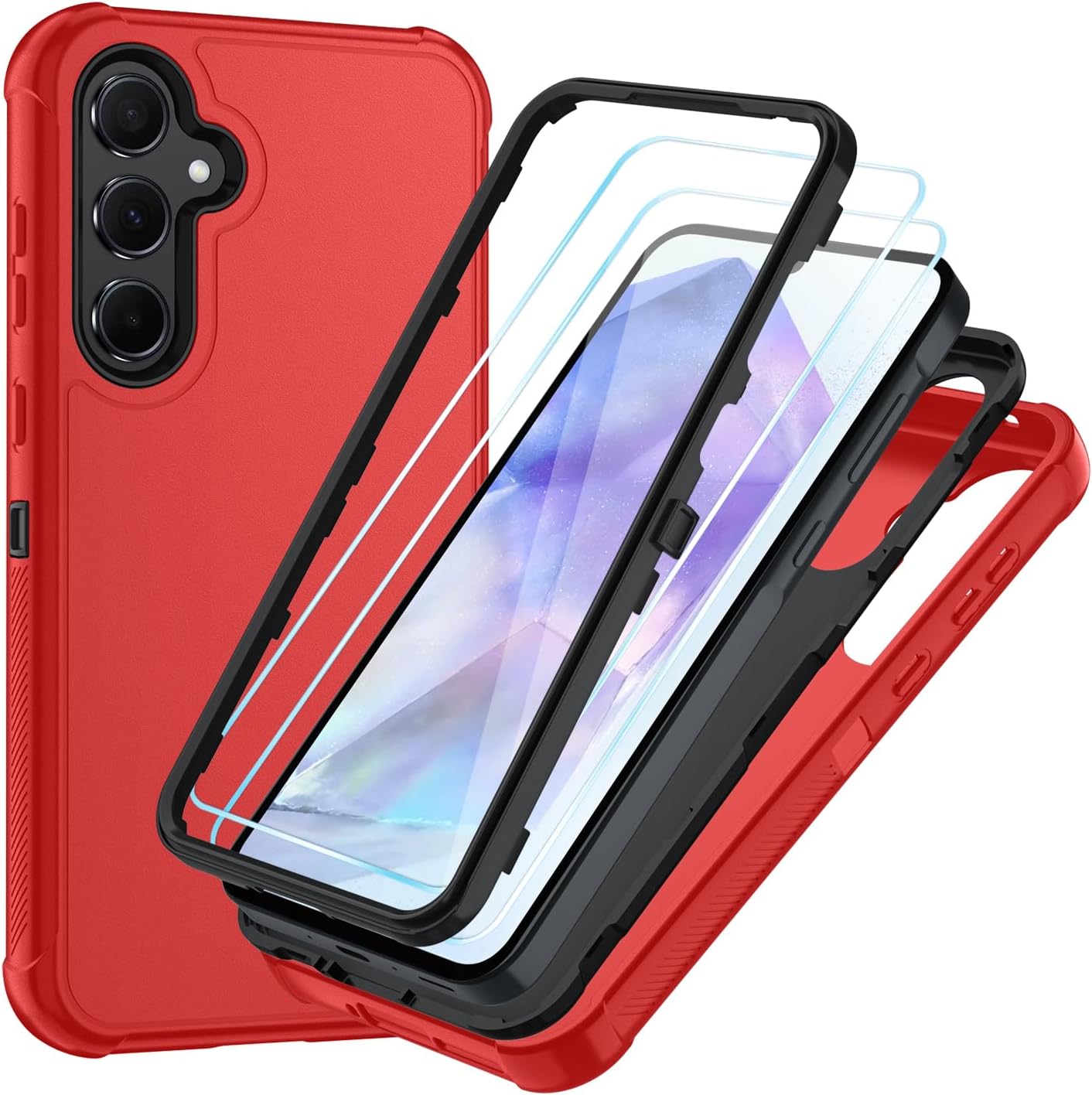 ProbeetleProbeetle for Samsung Galaxy S23 FE Case with HD Screen Protector [3 Layer] Shock Proof Protective Heavy Duty Rugged Full Body Drop Protection for Galaxy S23 Fe Phone Case (Bright Red/Black)