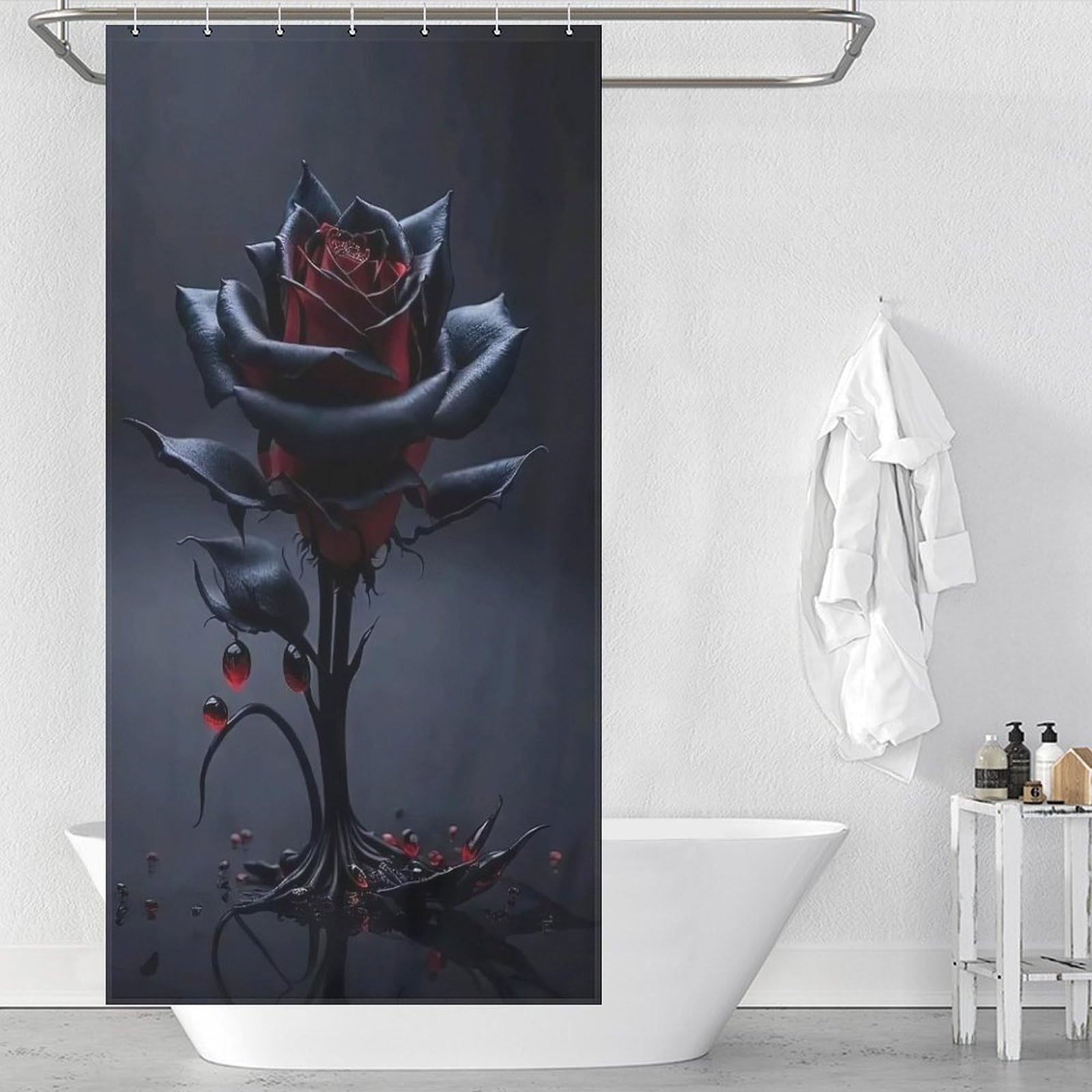 Rose Shower Curtain, Waterproof Proof Resistant, Quick-Drying, Washable Bathroom Curtain, Includes 12 Pcs Curtain Hooks, 36x72Inch（92x183cm）