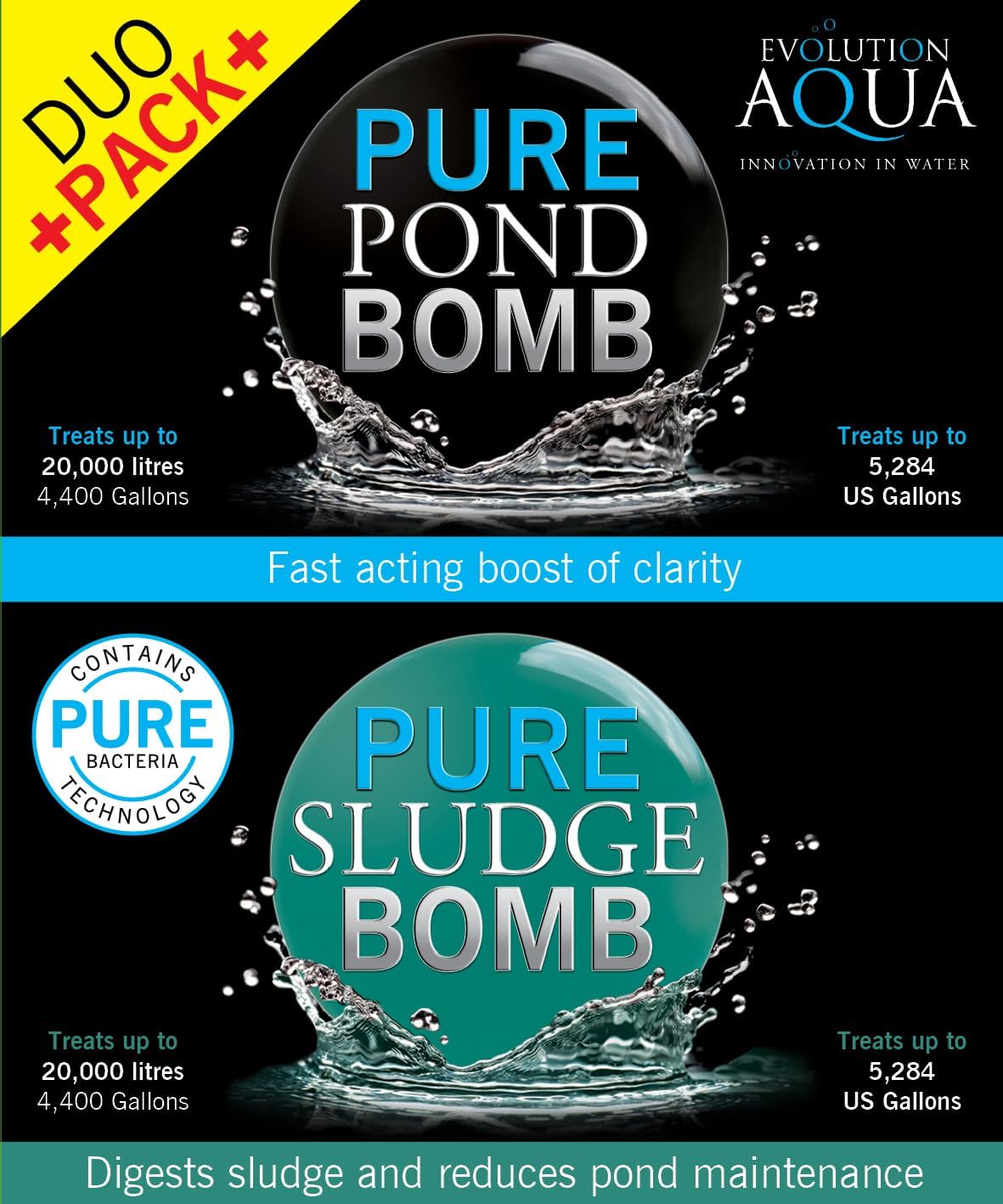 Pure Duo Pack Pond Bomb & Sludge Bomb Pond for Clean Water