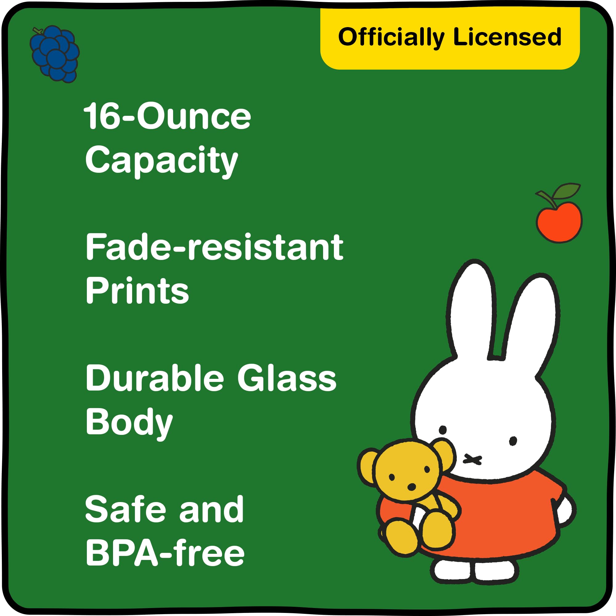 Dragon Glassware | Miffy Glasbecher mit Strohhalm, 473 ml, Erdbeere, 2 Stück | Nijntje Trinkgläser mit Deckel & Strohhalmen Eiskaffeetassen mit Deckel Miffy Glasbecher mit Strohhalmen & Deckel