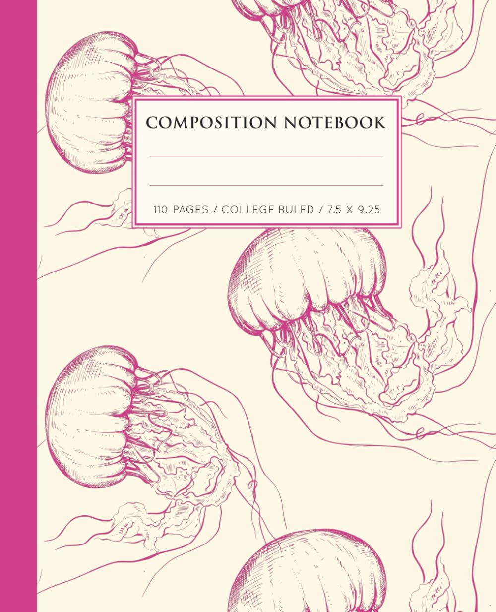 Composition Notebook College Ruled: Vintage Pink Jellyfish Sea Life | Lined Paper for School, College, Office, Work | 110 Pages (7.5 x 9.25) | Aesthetic Notebook