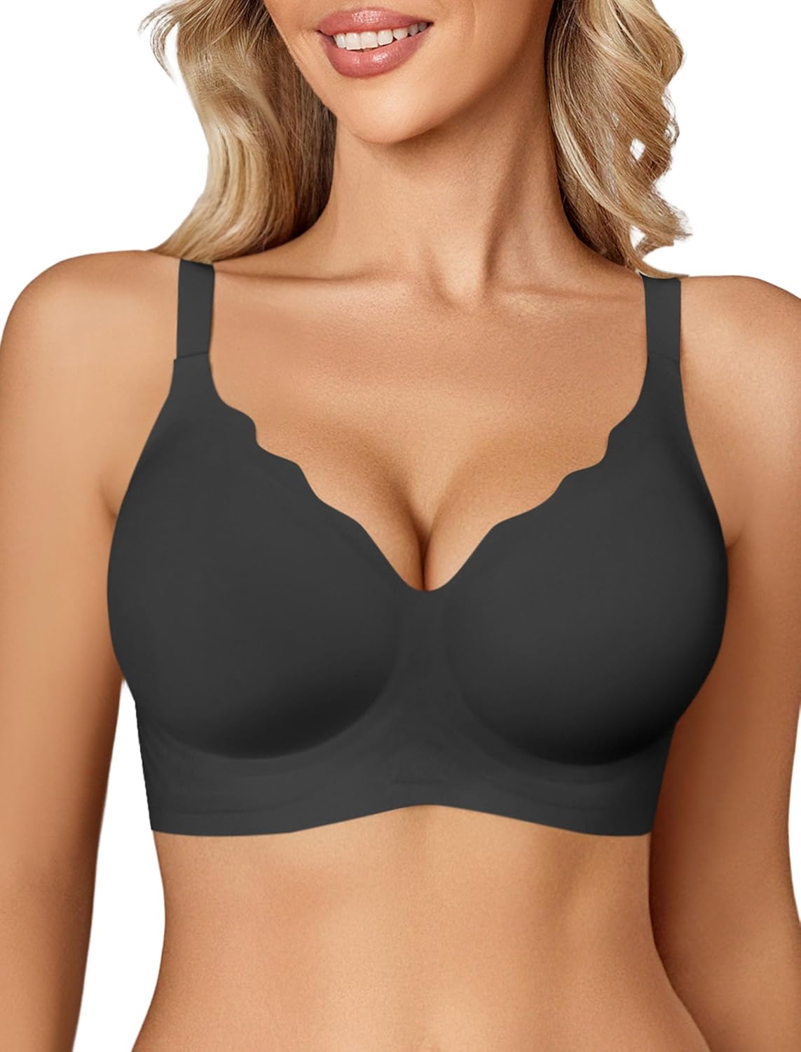 Avidlove Jelly Bras for Women No Underwire Seamless Bralettes Wireless Push Up Scalloped Full Coverage Sports Everyday Bra