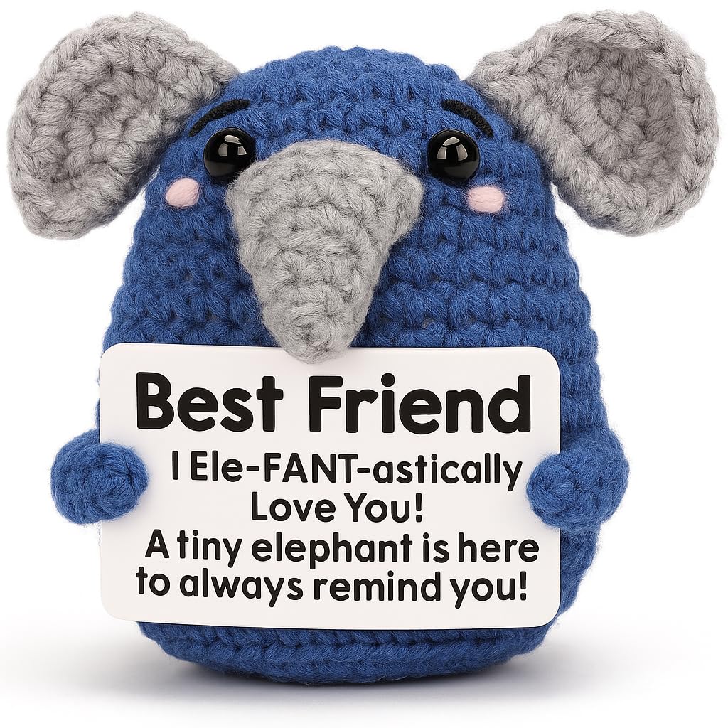 MXJSFXF Mini Funny Crochet Elephant Gifts for Friend,Cute Handmade Inspirational Gifts for Birthday, Graduation,Funny Desk Decor for Bestie, BFF, or