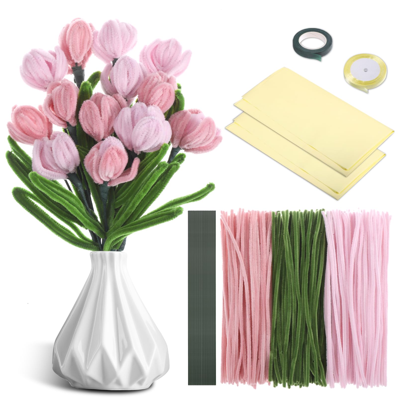 300 Scovolini Per Pipe (rossi E Verdi) Per Creare Rose, Kit Fai Da Te Bouquet Fiori In Ciniglia, Con Perline, Nastri E Tutorial, Regalo Nozze
