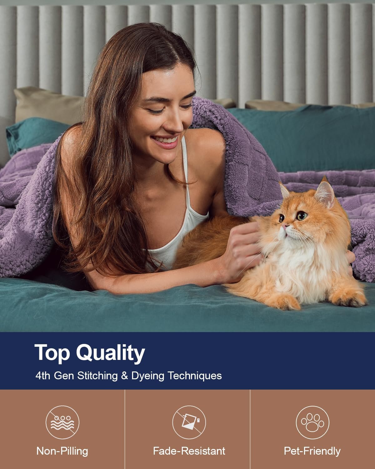 Pawque Super Soft Cozy Throw Blanket Twin Size for Couch Bed, Fluffy Sherpa Fleece Reversible Thick Warm Fuzzy Blanket for All-Season, 3D Checkered Jacquard Decorative Blankets, Purple, 60" x 80" - Image 5