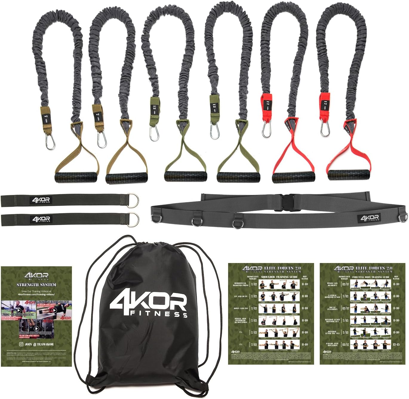 Resistance Twine Set by 4KOR Health, with Protecting Nylon Sleeves, Handles, Anchors, and Carrying Bag. Excellent for Dynamic Warmups, Crossfit, and Rehab