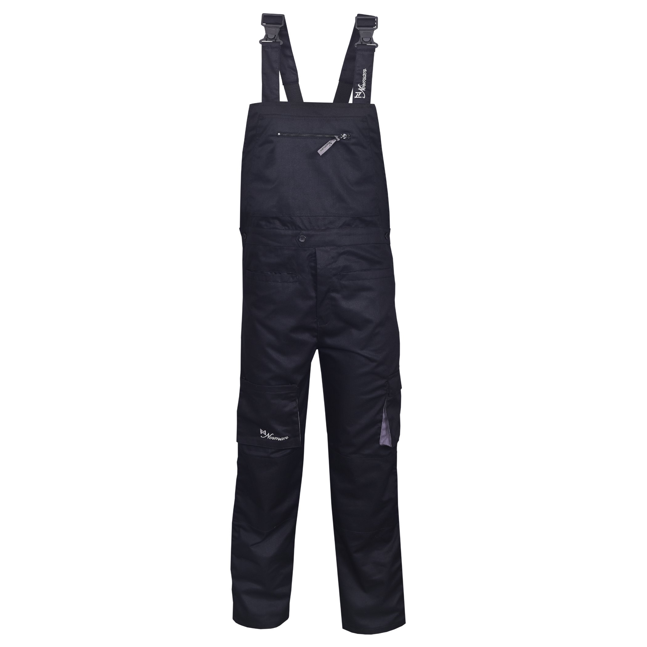 NORMAN Black Bib and Brace Overalls Heavy Duty Work Trousers Dungaress Pockets (M)