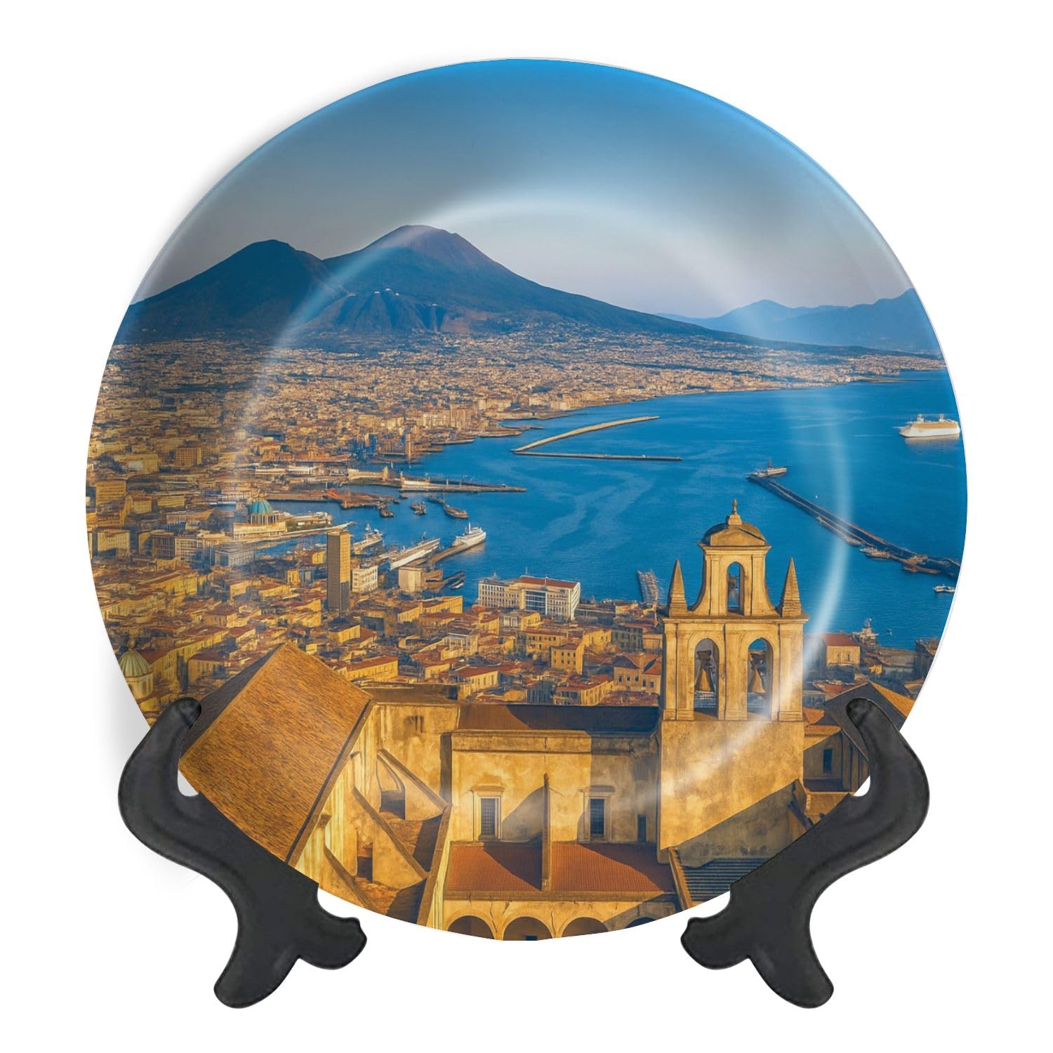 Decorative Plates for Display City Naples Mt Vesuvius Sunset Campania Italy Gift Plates Ceramic Collections Plates Hanging Artwork for Living Dining Room Kitchen Souvenir