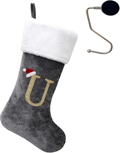 Vista 197 de Medias de Navidad con monograma de 20 pulgadas con letras, medias de Navidad súper suaves, medias grandes con monograma, medias de letras rojas