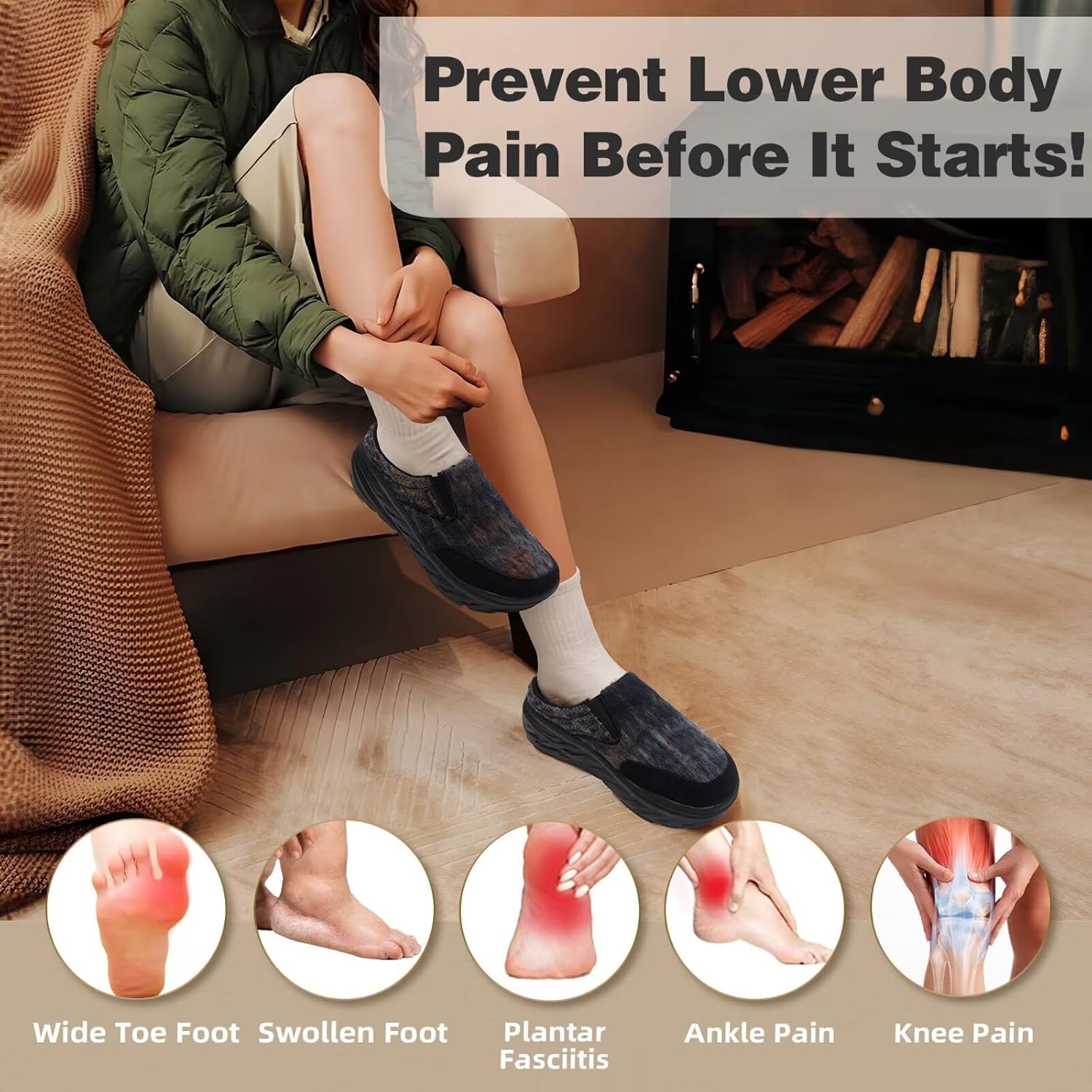 Women's Orthopedic Diabetic Wide Slippers: Comfortable Arch Support Plantar Fasciitis House Slip On Loafers, Casual Flat Feet Winter Warm Walking Shoes for Foot and Heel Pain Relief - Image 5