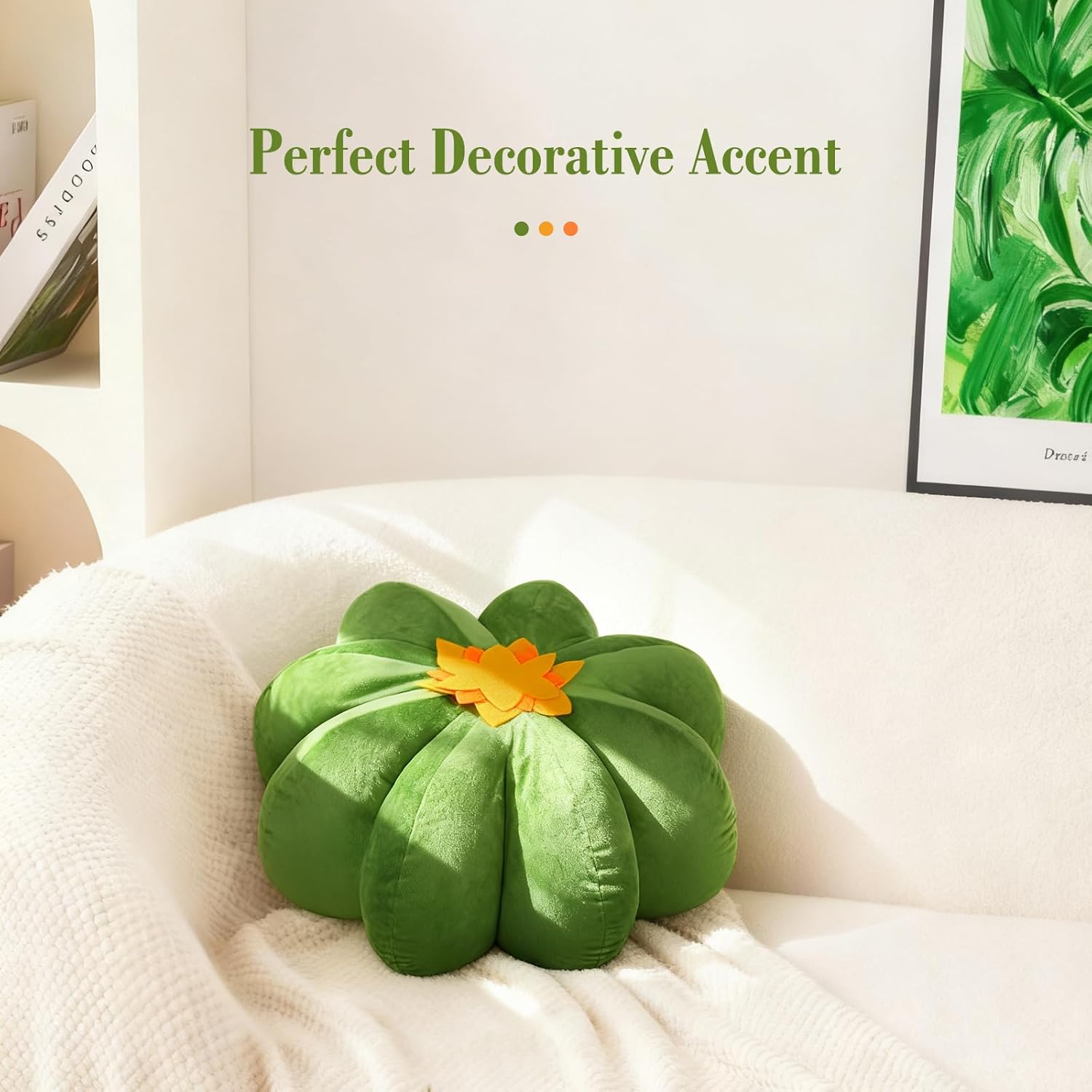 LANPU 17.7" Large Pumpkin Pillow - 7.5" Thick Decorative Cushion, Handcrafted Soft Plush Botanical Inspired Throw Pillow for Sofa & Bed, Aesthetic Nature Decor, Plump PP Cotton Support for Lounging