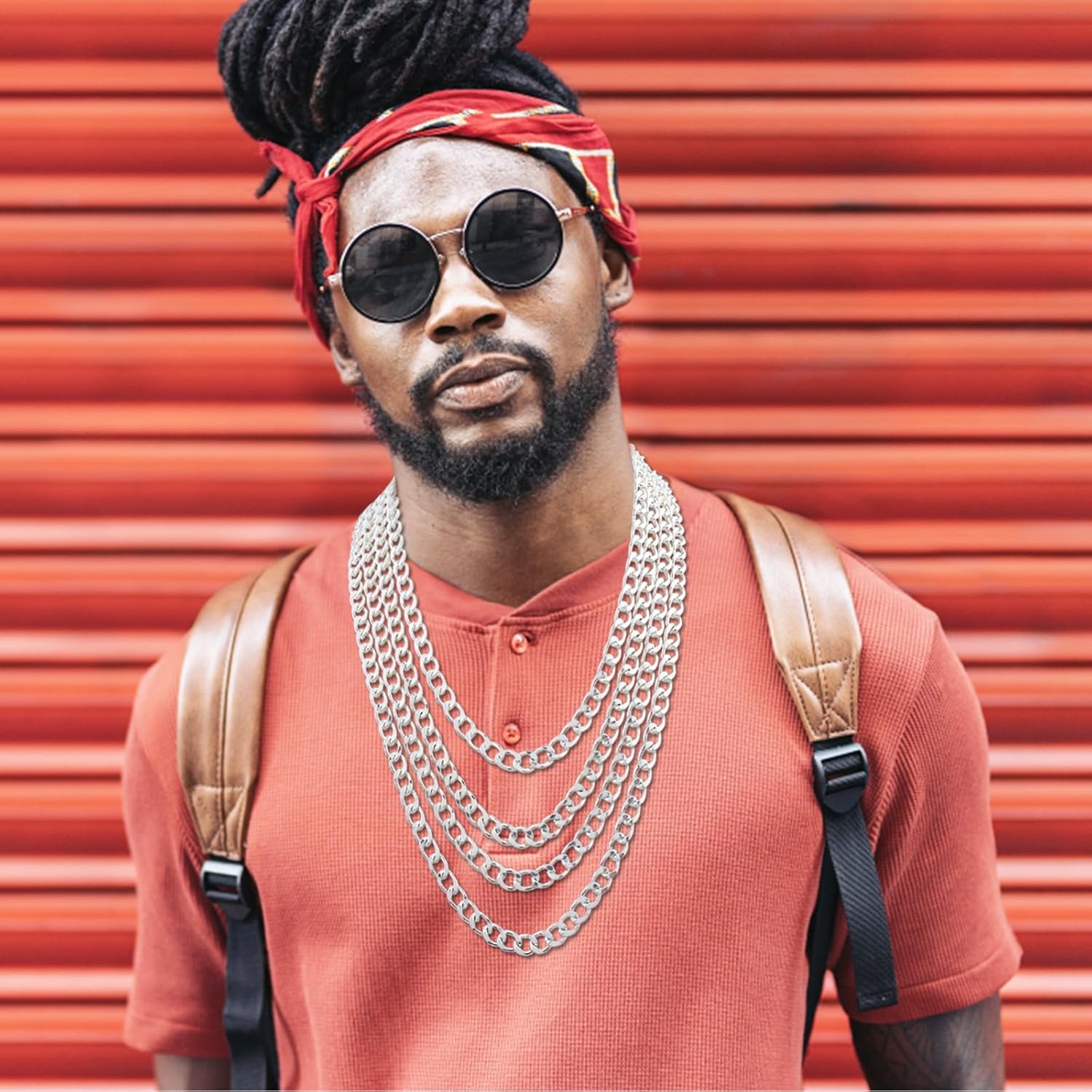 4 Pack 18/20/22/24inch Different Size Fake Gold Chain Hip Hop Rapper Faux Gold Stainless Steel Chunky Chain for 80's, 90's Party W: 8mm for Women Men - Image 4