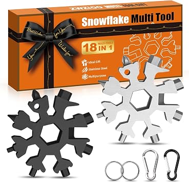 Stocking Stuffers Gifts for Men, 18 in 1 Snowflake Multitool, White Elephant Gifts for Adults, Christmas Gift for Men Who Have Everything, Cool Gadget for Boy, Him,Husband2 Pack,Orange Box