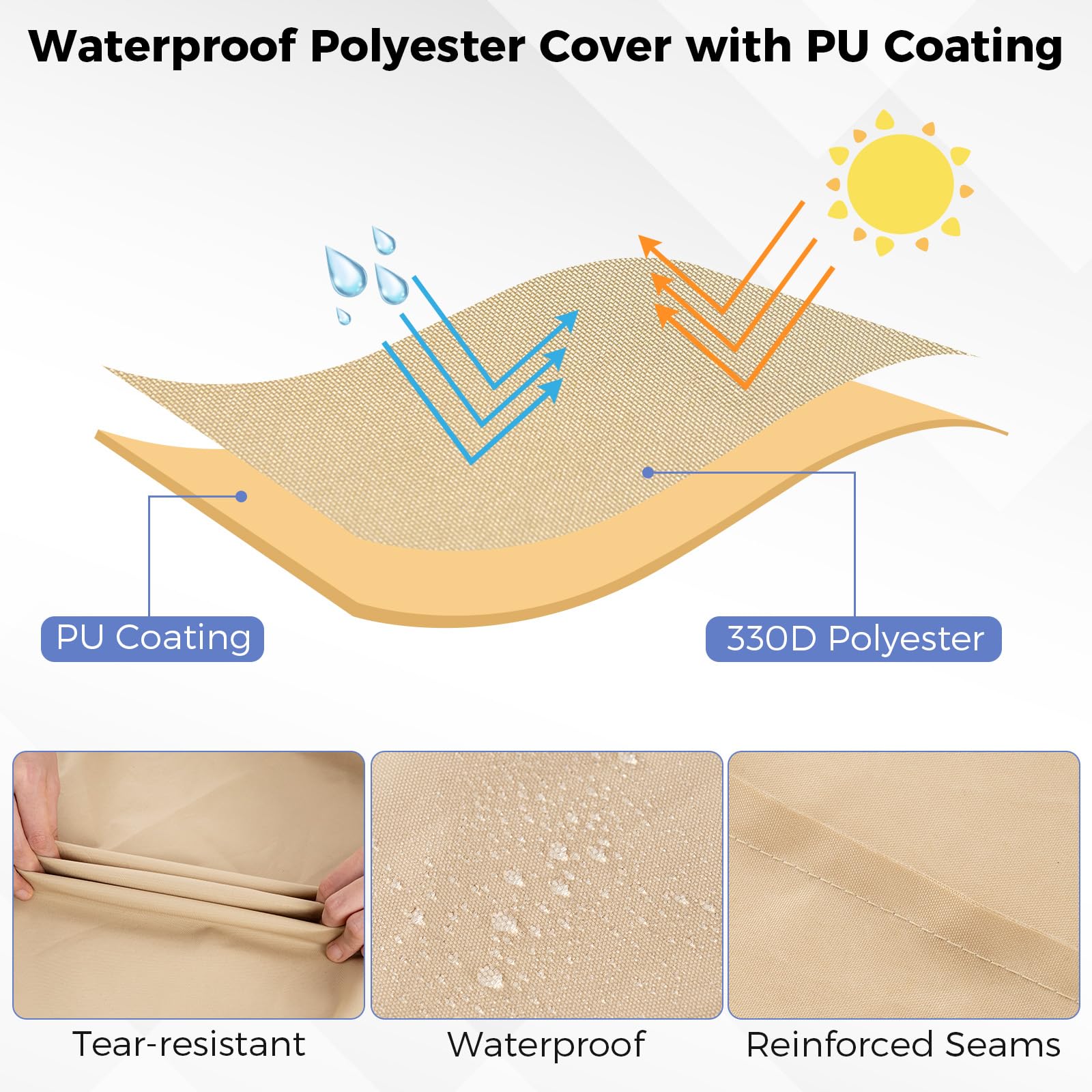 Toolsempire Patio Furniture Cover, Outdoor Furniture Cover Waterproof with Air Vent, Wind Resistant Straps & Handles, Fits up to 90