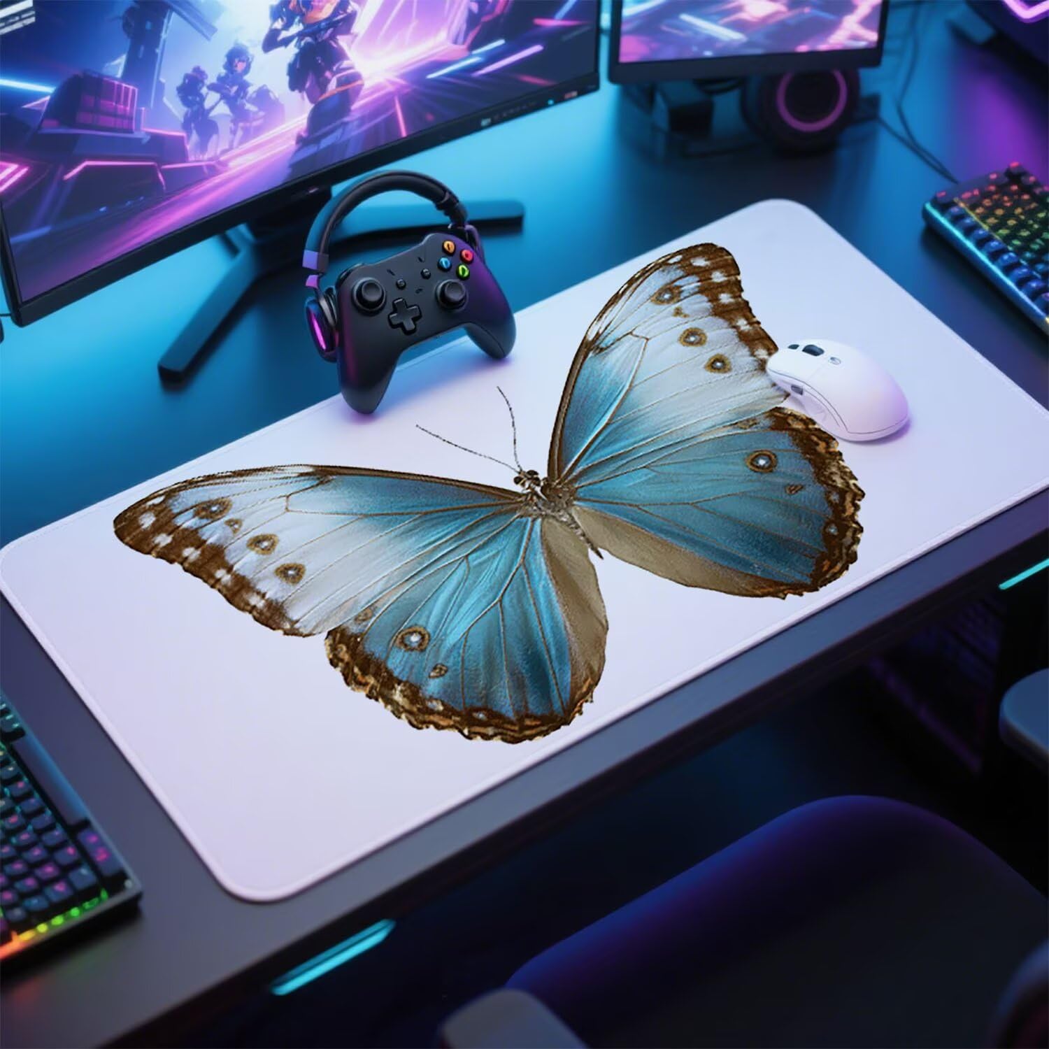 Biała podkładka pod mysz pod mysz pod mysz do gier XXL 1200 x 600 x 3 mm podkładka pod mysz gumowa motyl duża podkładka pod rękę dla graczy wodoodporna podkładka pod mysz PC, do klawiatury laptopa w