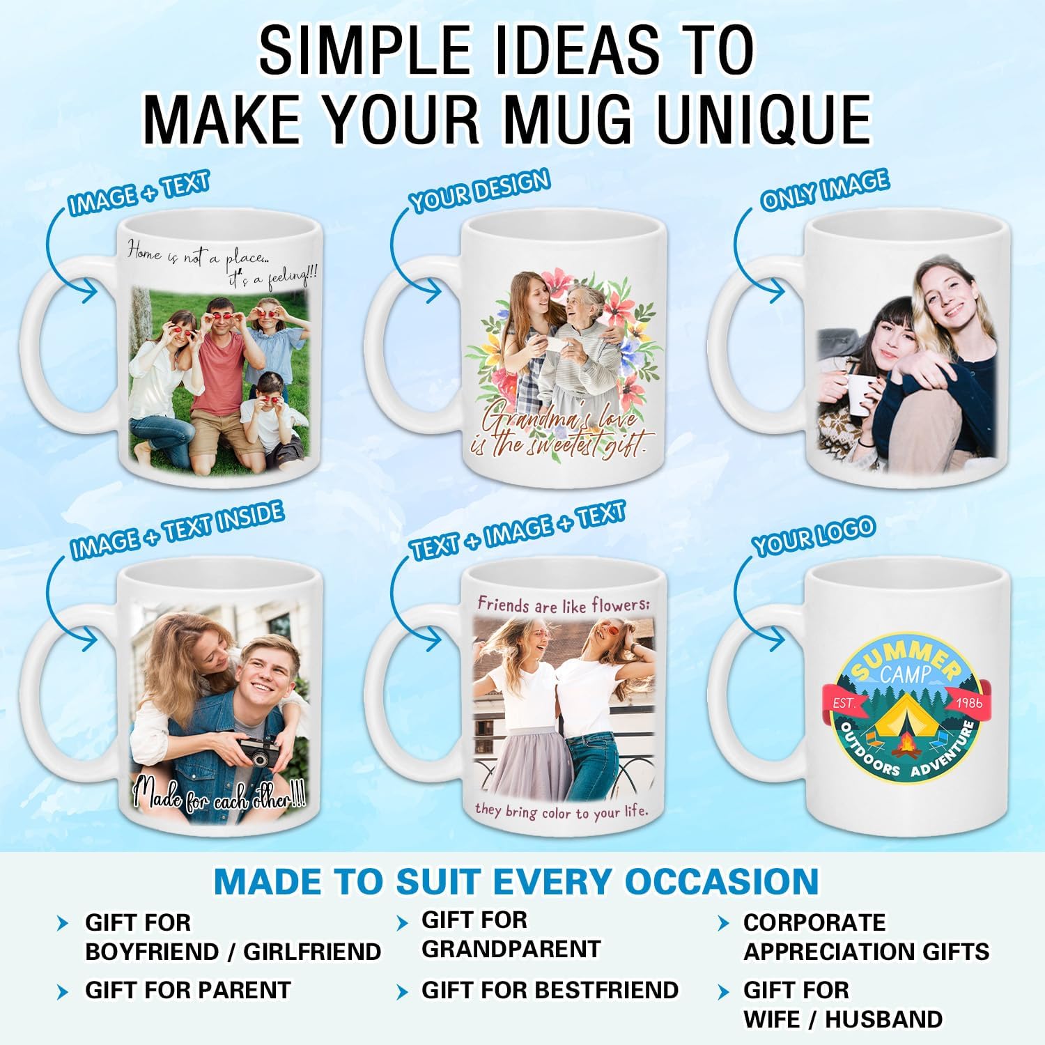 Personalized Coffee Mug with Photo, Logo or Text - Customized Gift Idea for Men & Women, Mom, Dad, Friends - Christmas Birthday Valentines Gifts, Party Favors Tea Cup - White - Image 3