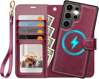 OCASE for Samsung Galaxy S25 Ultra Detachable Wallet Case with Card Holder, [2 in 1] PU Leather Flip Folio Case with RFID Blocking Stand Wrist Strap Shockproof Phone Cover 2025, Burgundy