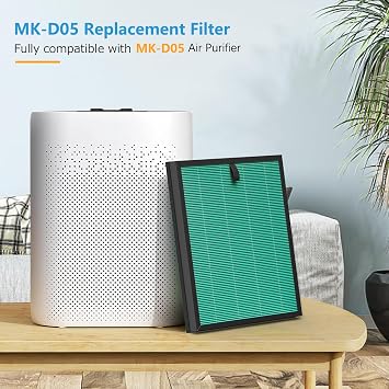 2 Pack MK-D05 Air Filter Replacement for A-EVE MK-D05 Air Purifiers, 4-in-1 HEPA Filter - Pet Dander Version, Green