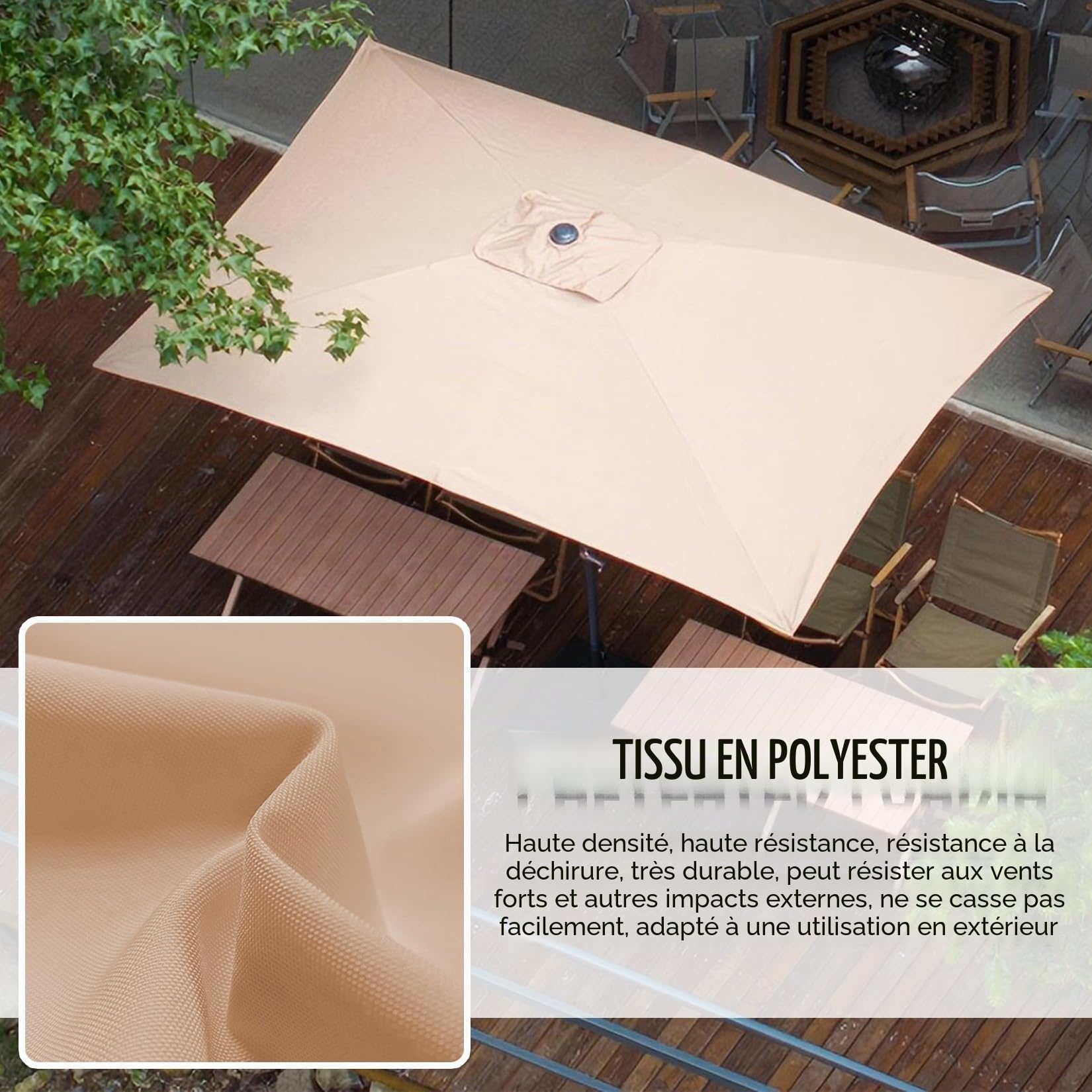 ESOYAWE Toile De Parasol De Rectangulaire Remplacement, 3m×2m 6 Baleines Auvent De Remplacement pour Parasol, Housse De Rechangepour Parasol De Jardin Terrasse Plage, 7 Coloris Disponibles