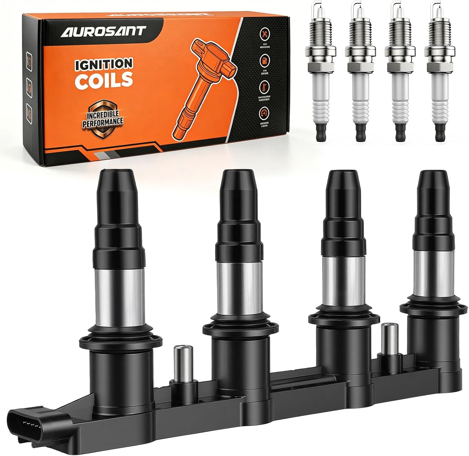 Ignition Coil Pack and 4 Iridium Spark Plugs Compatible with 2011-2015 Chevy Cruze 1.8L 2016 Chevrolet Cruze Limited 1.8L 2012-2017 Chevy Sonic 1.8L Replacement for UF620 9091902247 C1646 4504 7092
