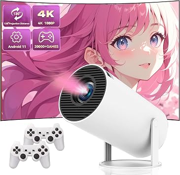 Y5S Arcade Vision Projector With 2 Wireless Controllers, Mini Retro Video Game Console Projector with 10000+ Games, 4k Smart Portable Auto Keystone Correction Movie Projector with 4000+ Apps, Gamepad