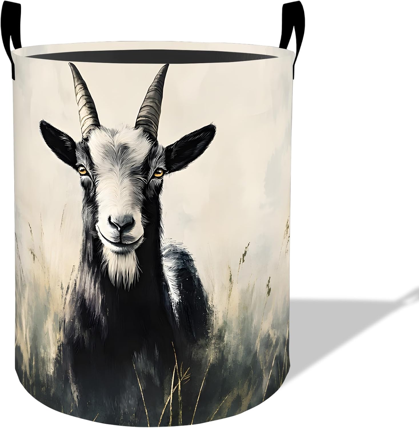 Black Goat Laundry Basket Hamper 19.7"x15.7", Organizer Bins Gifts for Kids Boys Girls, Rustic Farmhouse Goat Animal Foldable Wateshrproof Oxford Clothes Storage Bucket for Bedroom Bathroom Decor