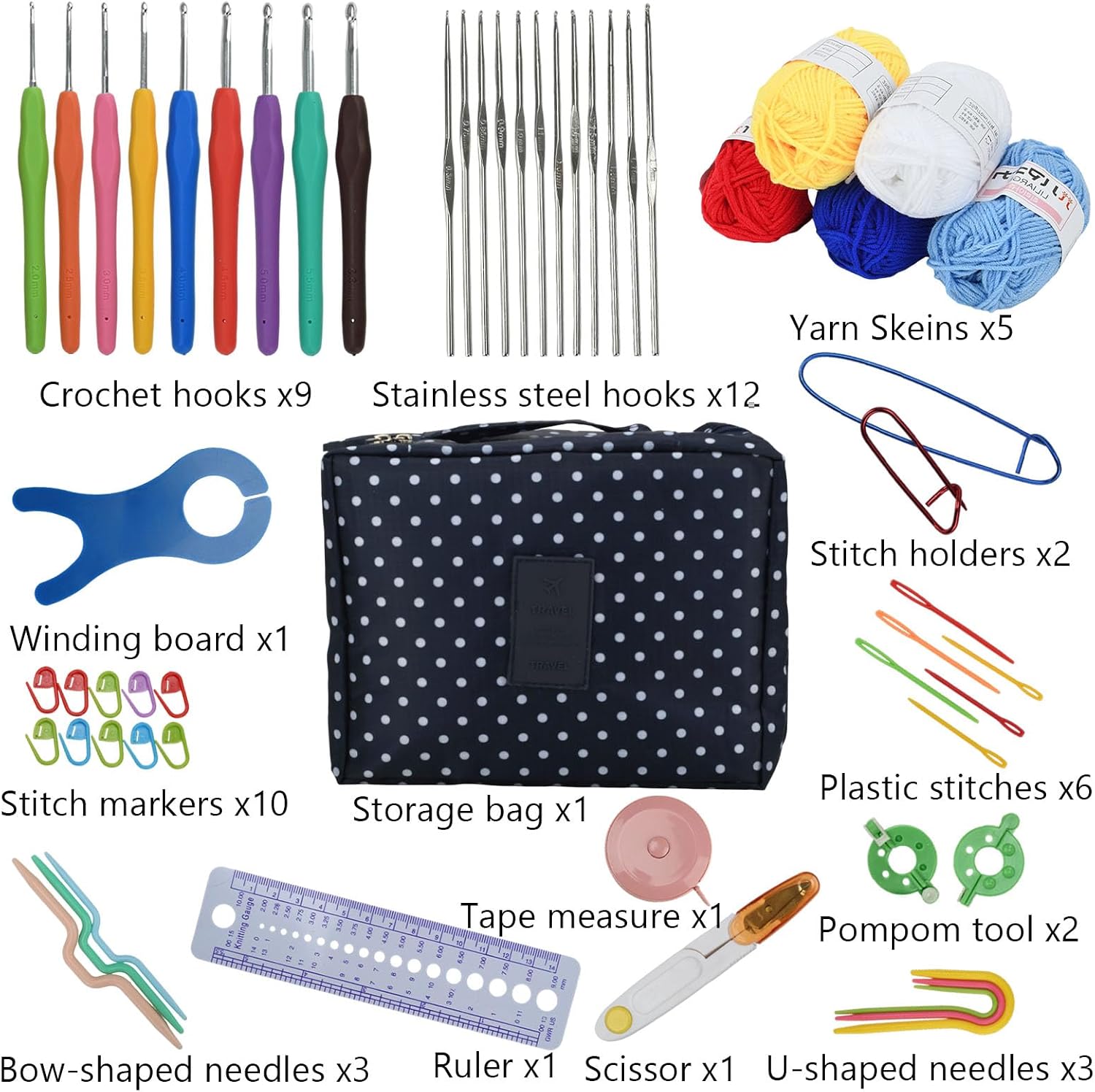 BJSSBJH Crochet Tools and Supplies Set, 57-Piece Crochet Hook Kit with Yarn and Accessories, Portable Craft Tool Kit for Adult Beginners and Experienced Crafters(B Style) image 2