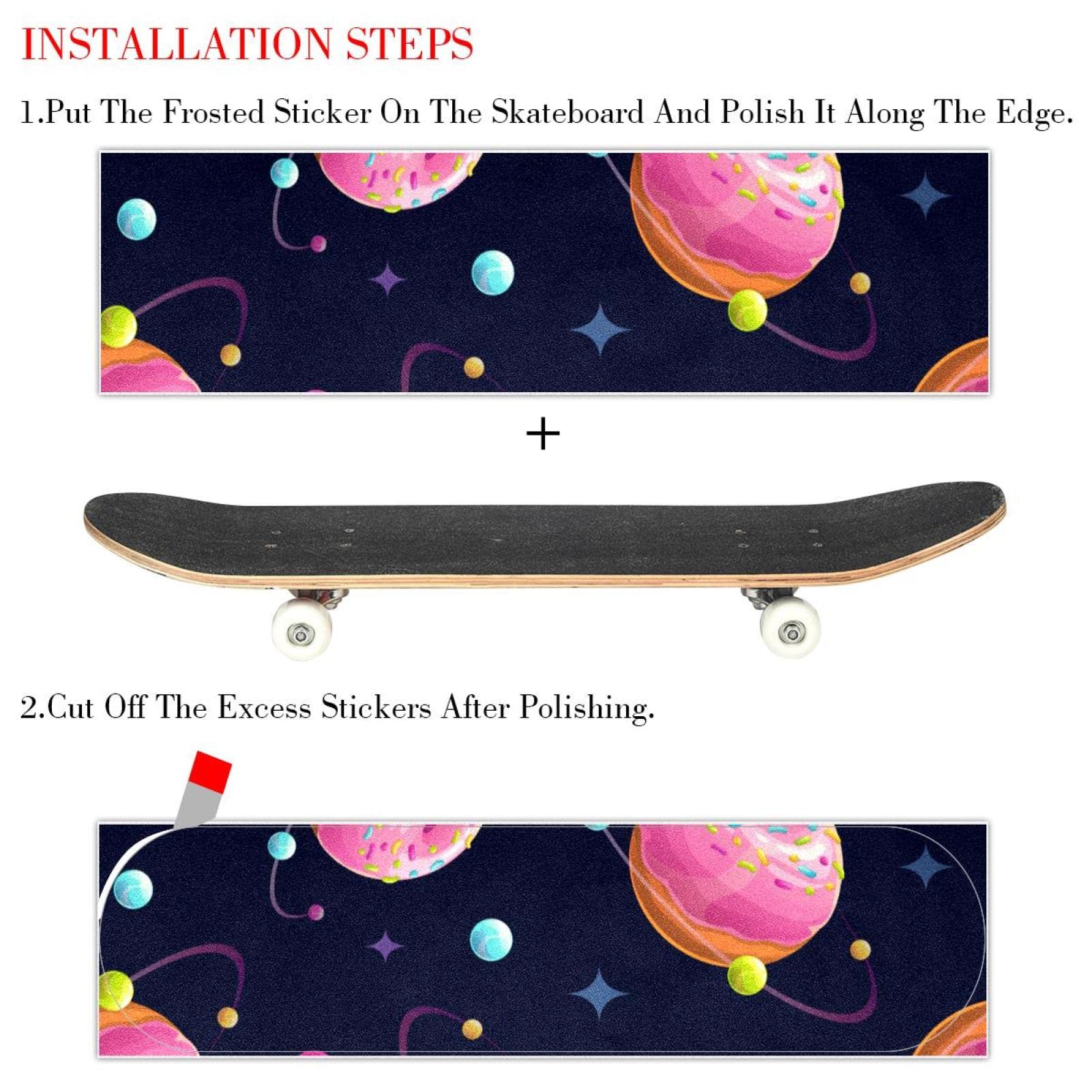 Space Donut Planet Universe 2 Stück Skateboard-Griptape Bogen Schleifpapier Longboard Aufkleber Roller Deck Sandpapier
