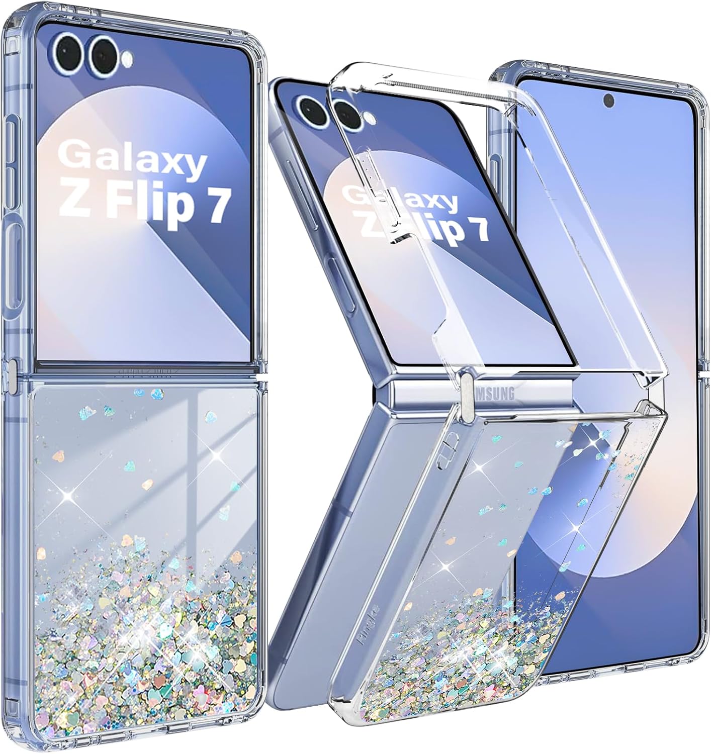 Xcyyoo samsung z flip 7 couvercle de boîtier galaxy z flip 7 ultra slim tpu boîtier original paillette transparent silicone téléphone mobile samsung galaxy z flip 7 couvercle bling amorce