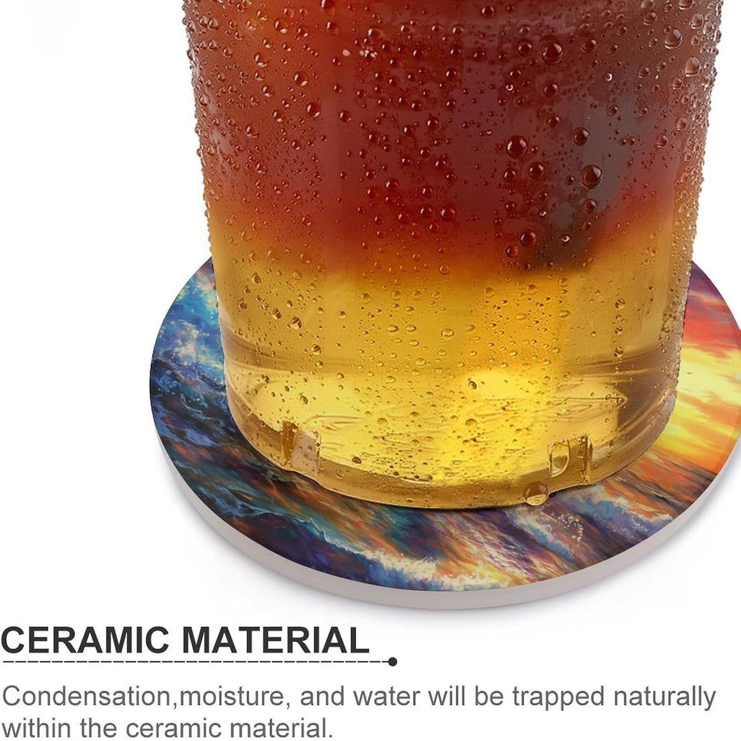 Horse Dolphin Sunset Funny Round Ceramic Coasters for Drink Absorbent Cup Holders Tabletop Protection