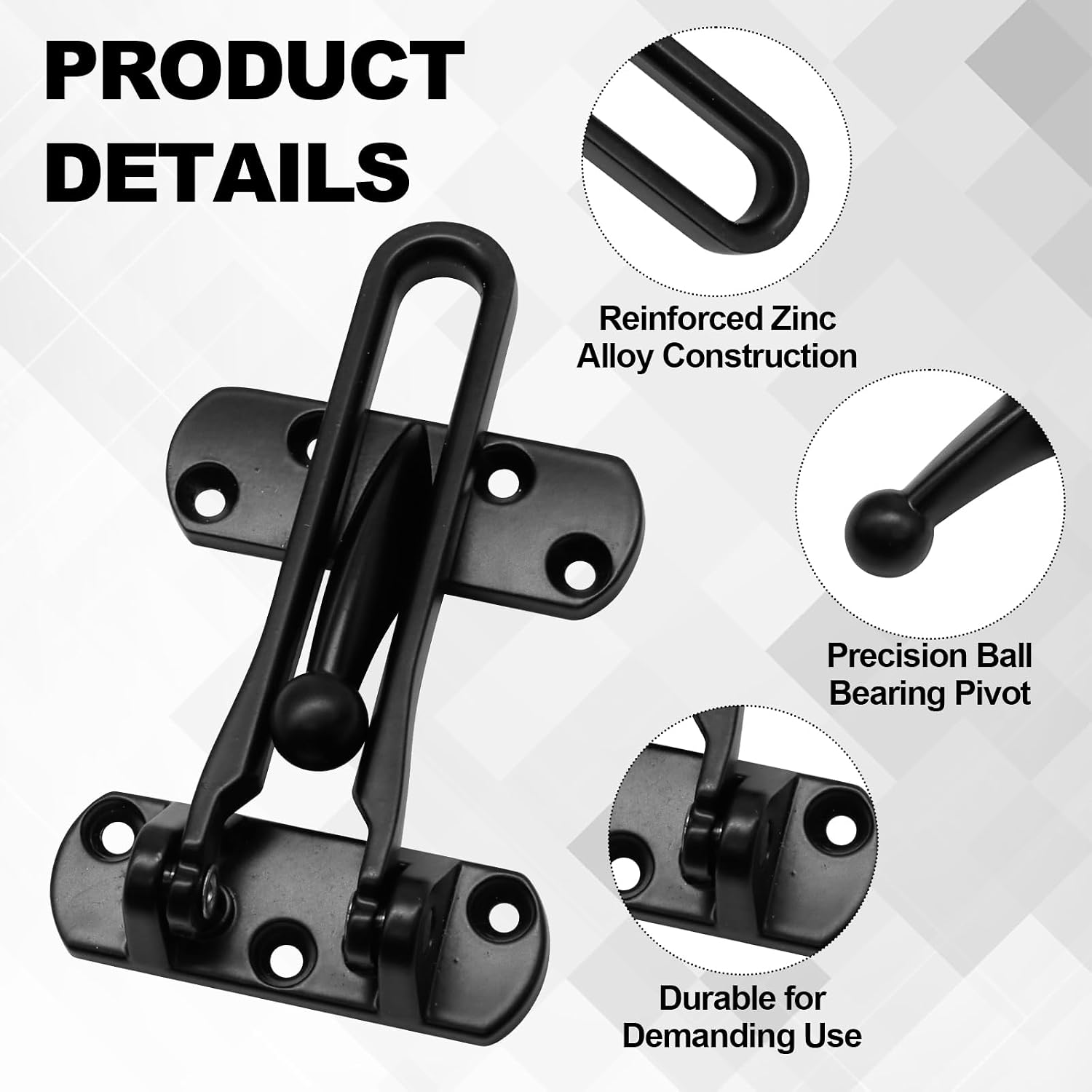 Security Swing Bar Door Lock, Black