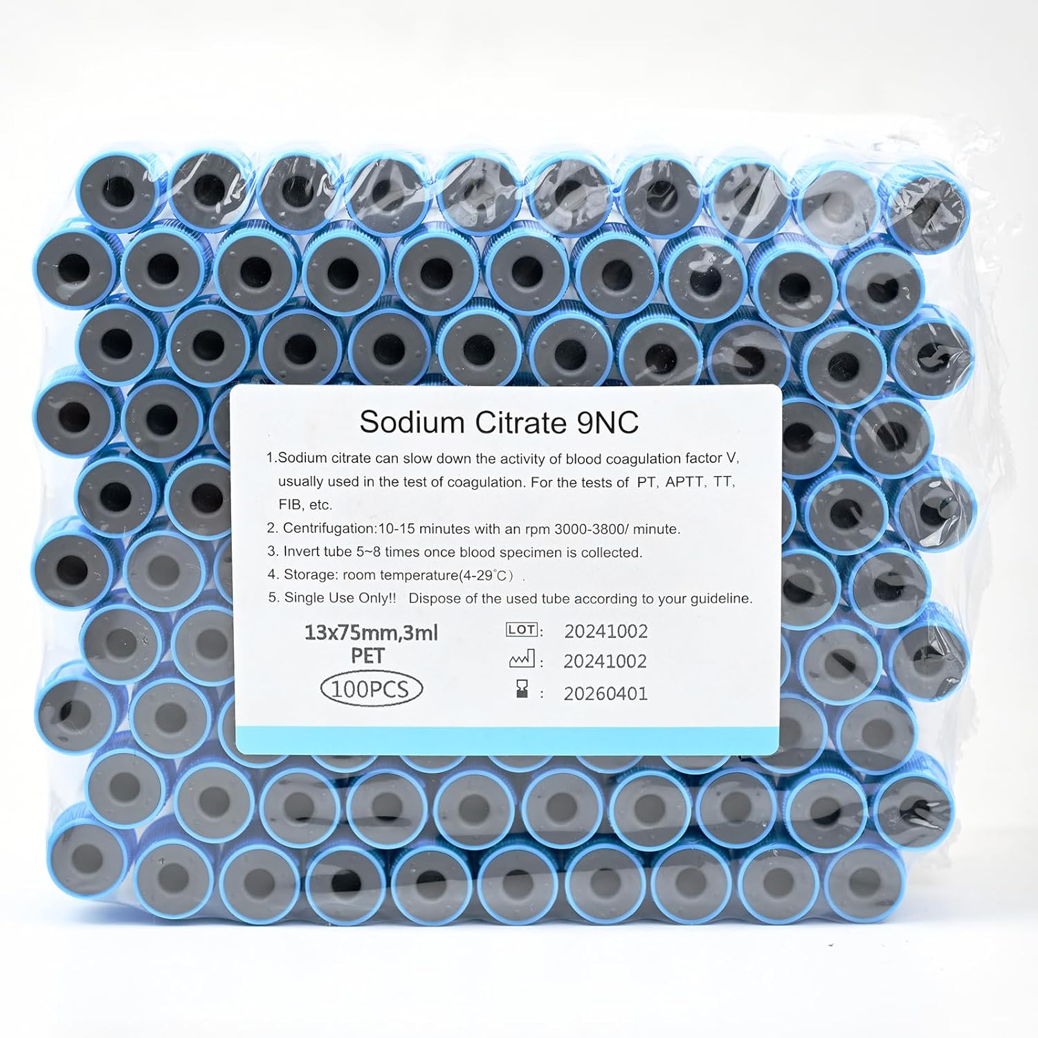 Vacutainer Blood Collection Tubes 3ml PT Tube Vacuum Collecting Lab Tube for Lab Test Tubes Pet Animals Veterinary 100 Pcs Wrap Packaging