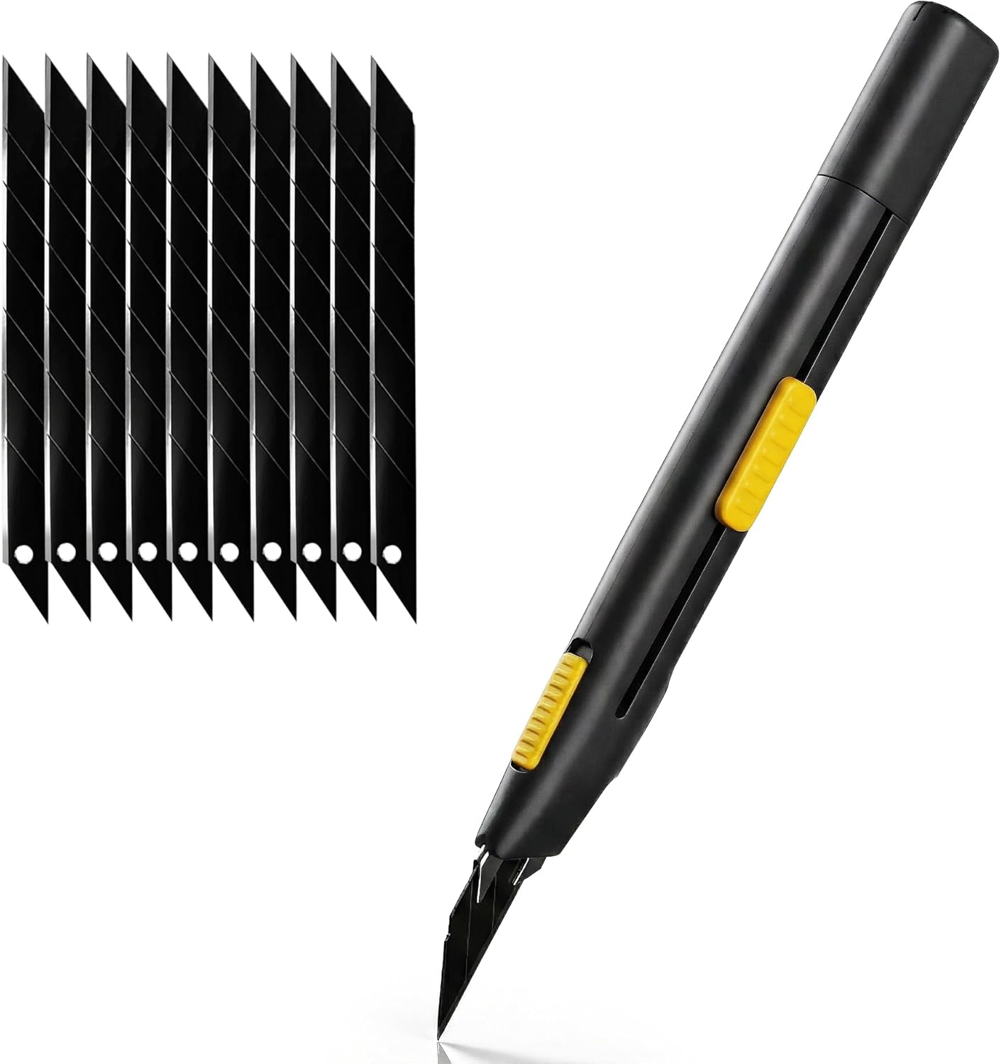 Umaki Retractable Utility Knife Set with 10 Black Snap-Off Blades, 9mm Auto-Lock Box Cutter Knife with Anti-Wobble Design, Sharp Razor Knife for Cardboard, Paper, Crafts, Vinyl & Office (Black)