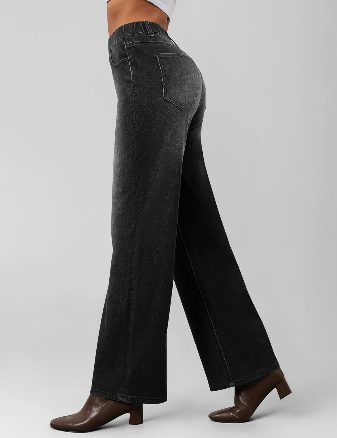 AVAMO Stretchy Wide Leg Jeans for Women Pull On Baggy Jeans High Elastic Waist Straight Trendy Casual Denim Pants - Image 4