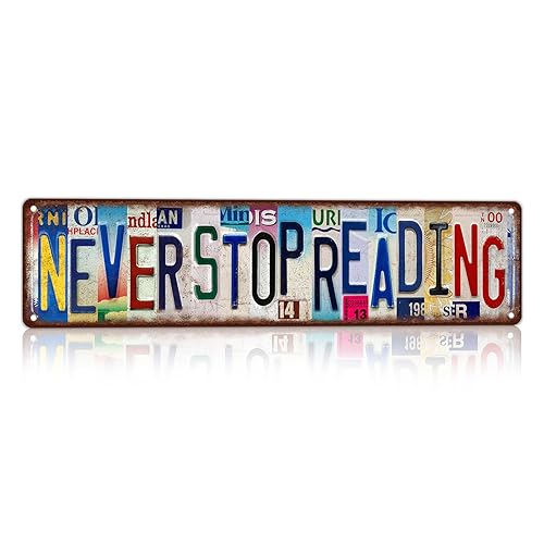 Vintage Never Stop Reading Street Sign Wall Decor Metal Tin