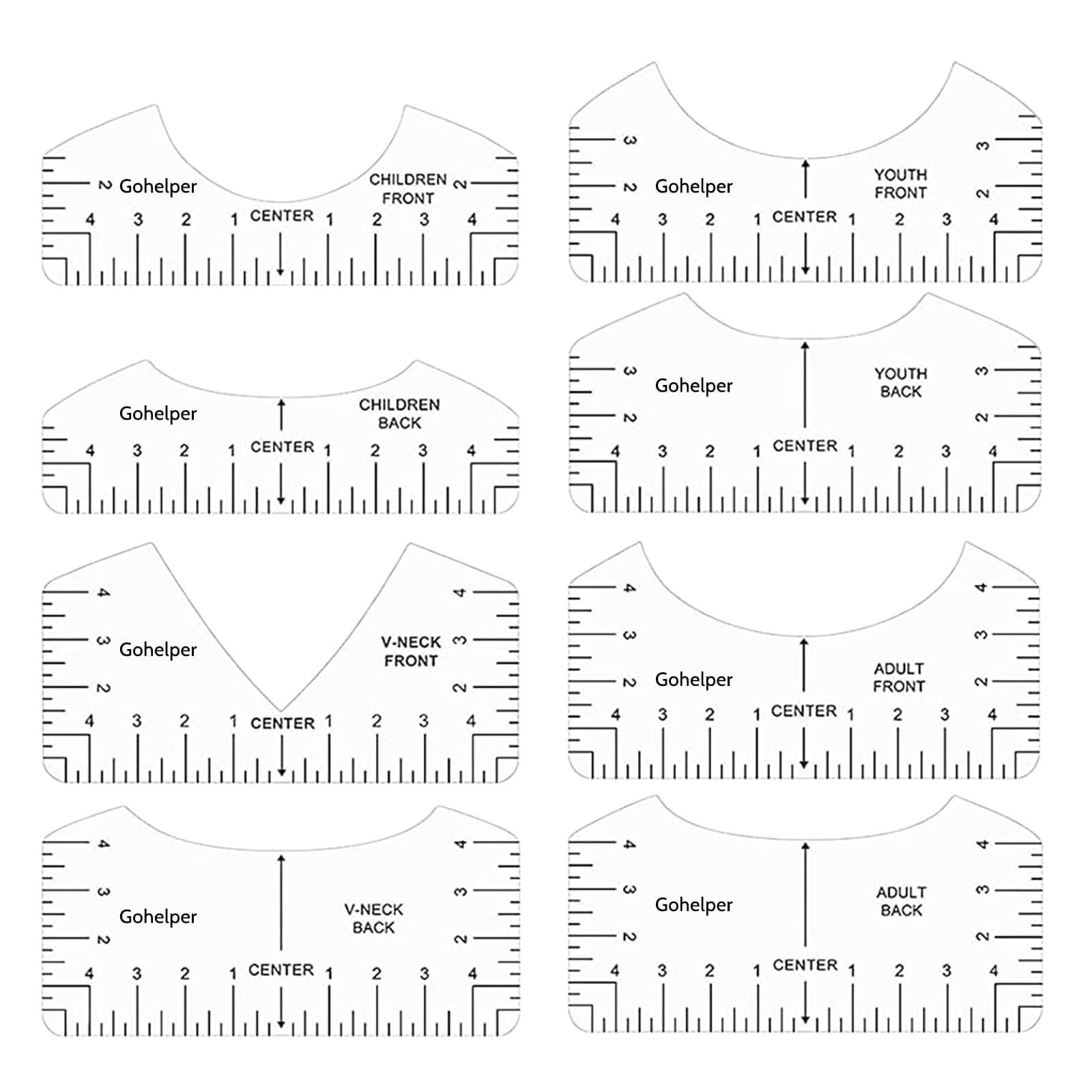 Youery 8 Pieces T-Shirt Alignment Ruler, V-Neck and Crew Neck T-Shirts Alignment Rulers