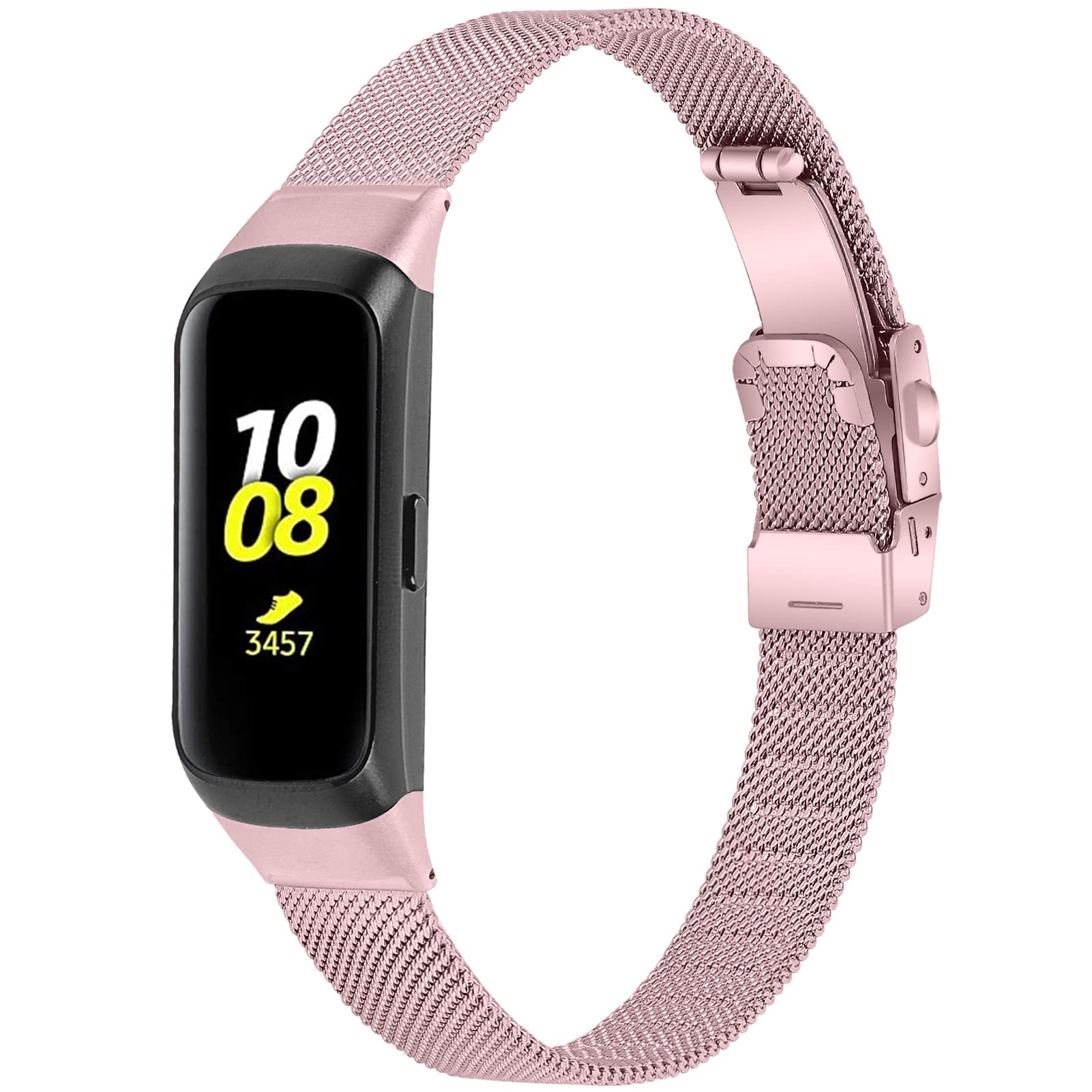 Lijinlan Stainless Steel Bands Compatible with Samsung Galaxy Fit SM-R370 Adjustable Replacement Strap Butterfly Clasp for Galaxy R370 Smartwatch Women Men Accessories (Rose Pink)