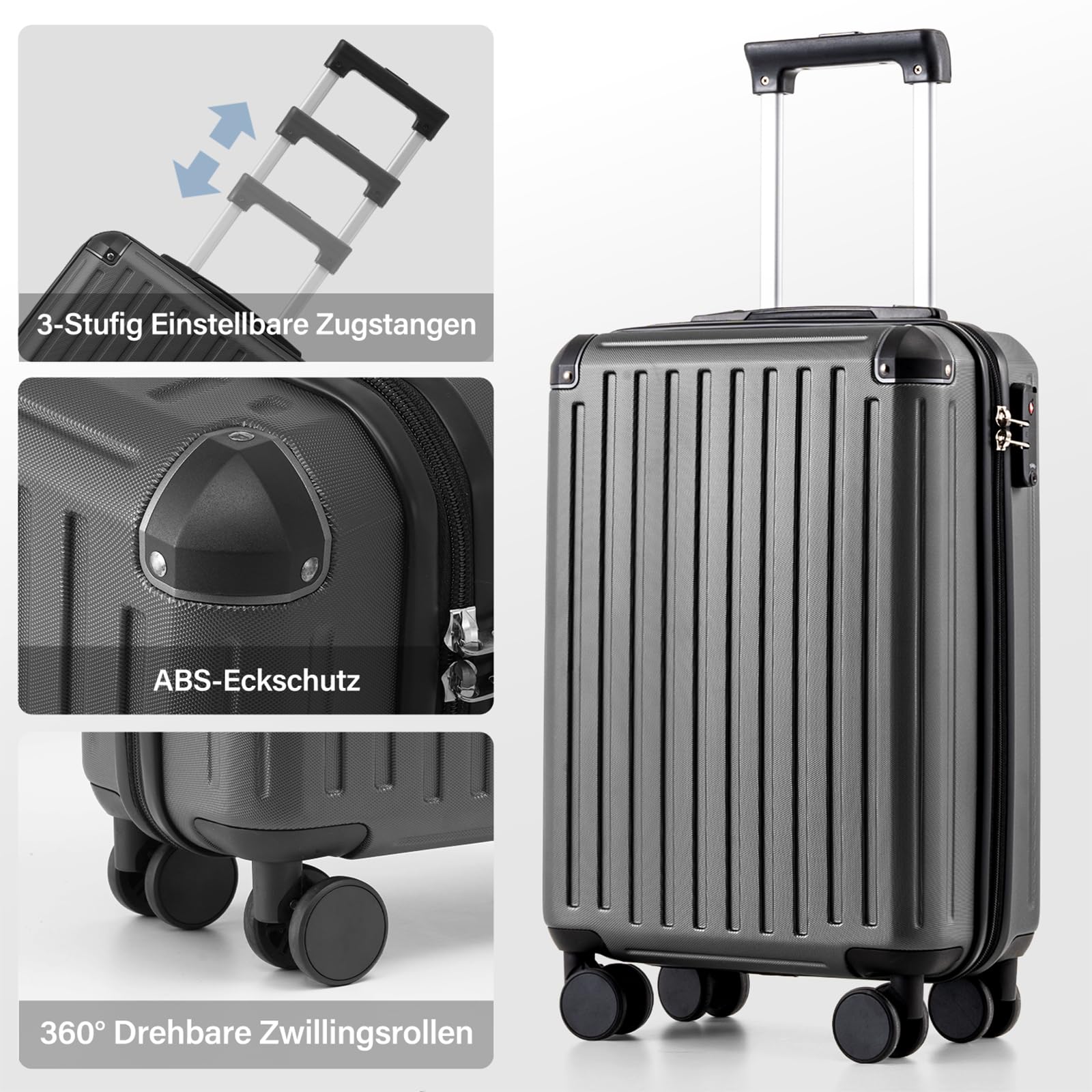 COOLIFE Handgepäck Koffer 55X40X20cm und Kabinen Rucksack 20L(40X25X20cm) Set für Ryanair & Easyjet Flugzeug Handgepäck Kabinengepäck Hartschlagenkoffer Reiserucksack Klein mit TSA-Schloss