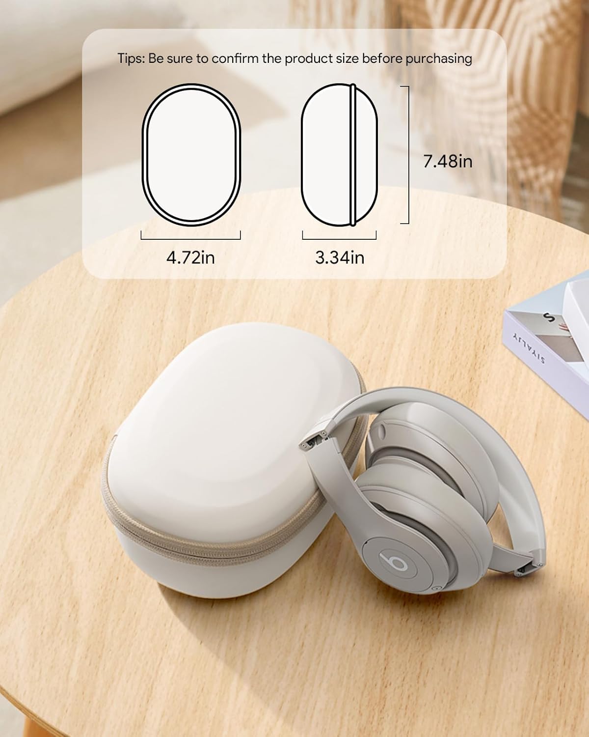 Case for Beats Studio Pro/Solo 4/Solo 3/Studio3 On-Ear Headphones, Portable Travel Hard Shell Storage Bag (Beige) - Image 5