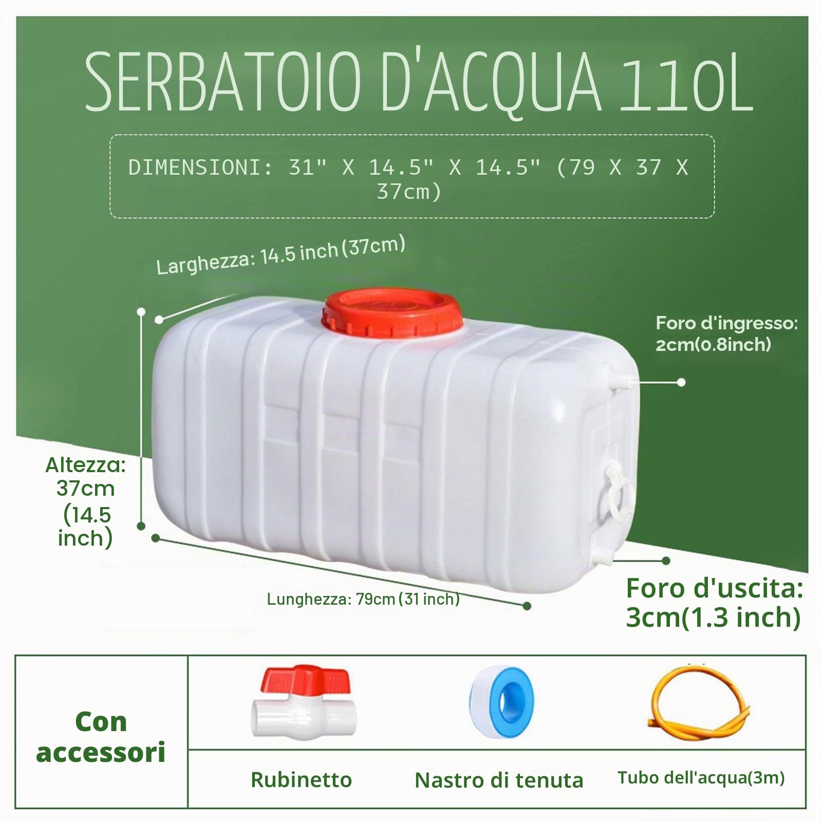 Tanica per Acqua da Campeggio in Plastica Grado Alimentare, Secchiello Serbatoio per Acqua con Rubinetto Deposito D'Acqua per Pesca, Feste, Camper(Size:110L,Color:bianco)